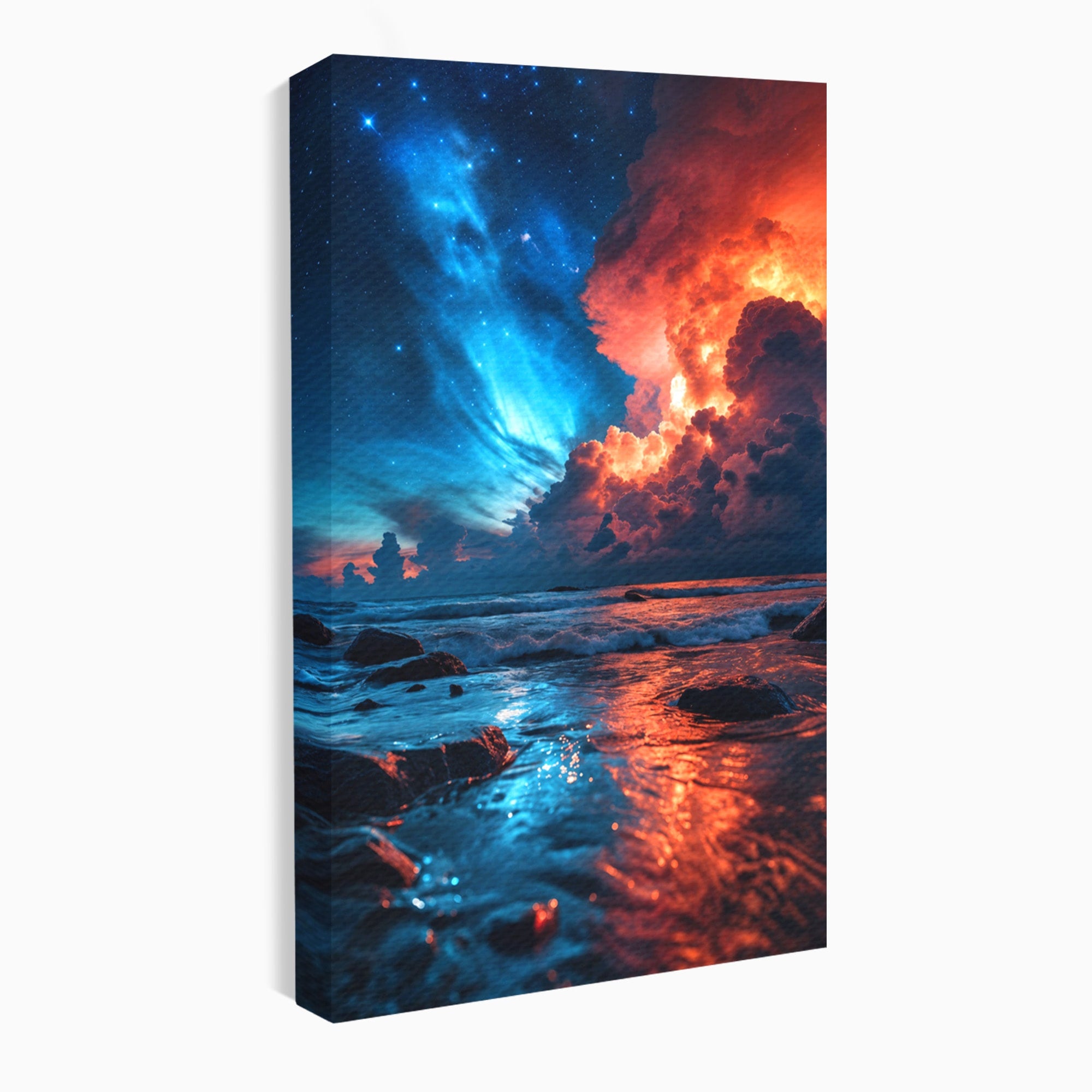 Tablou Canvas Premium LuxCanva® A1721, Apus Cosmic Pe Plaja, Apus, Mare, Natura, Cer, Living, Dormitor, Culori Vibrante
