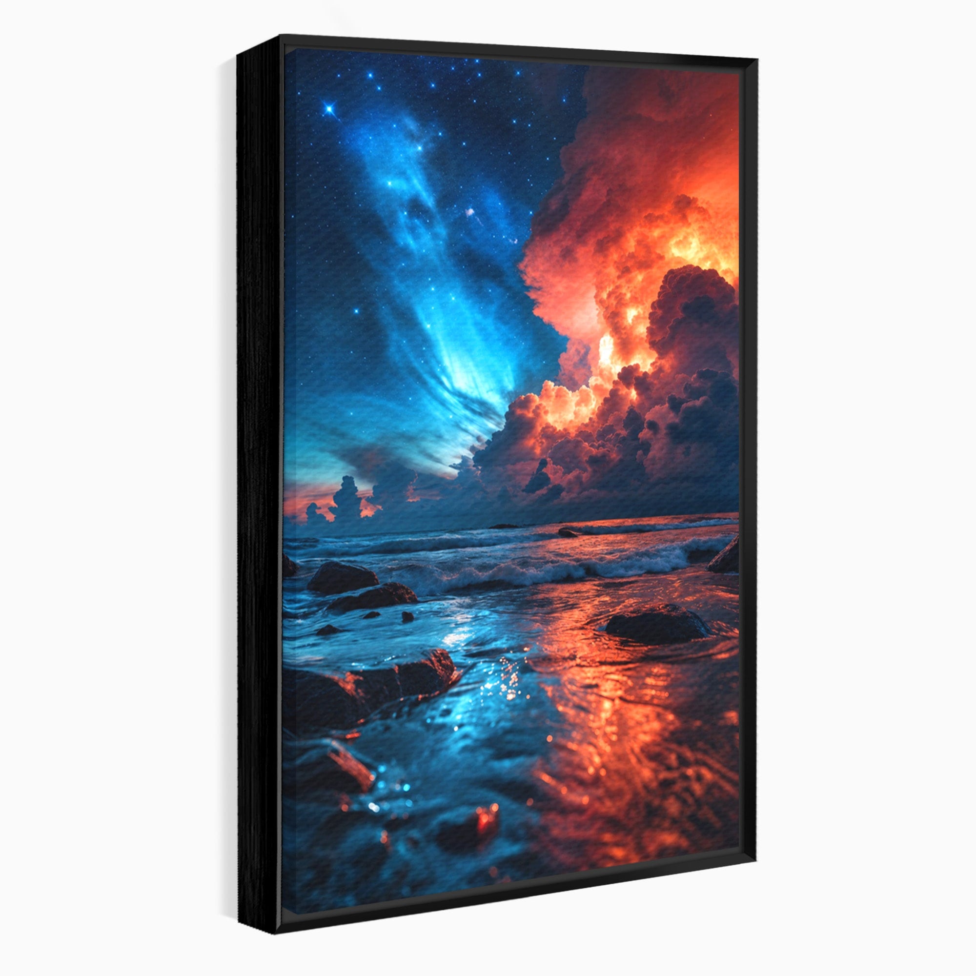 Tablou Canvas Premium LuxCanva® A1721, Apus Cosmic Pe Plaja, Apus, Mare, Natura, Cer, Living, Dormitor, Culori Vibrante
