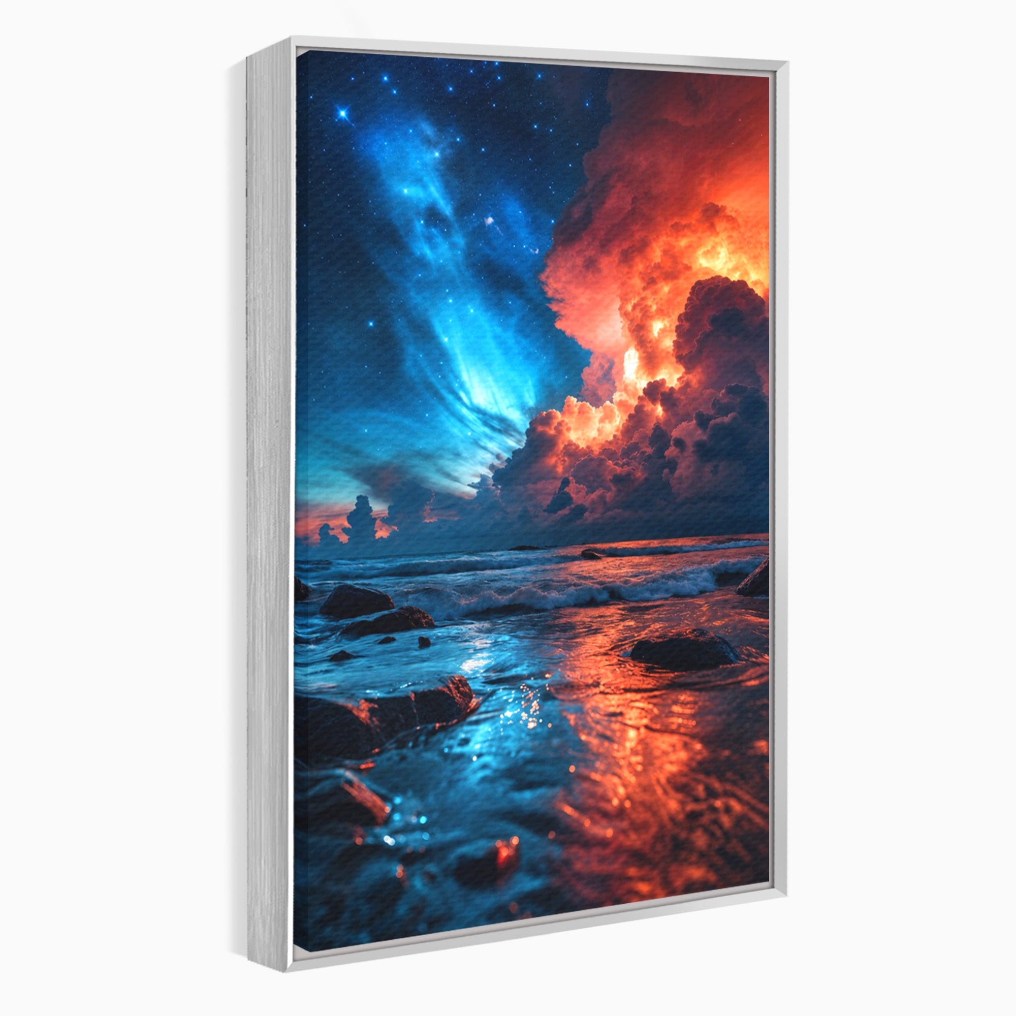 Tablou Canvas Premium LuxCanva® A1721, Apus Cosmic Pe Plaja, Apus, Mare, Natura, Cer, Living, Dormitor, Culori Vibrante