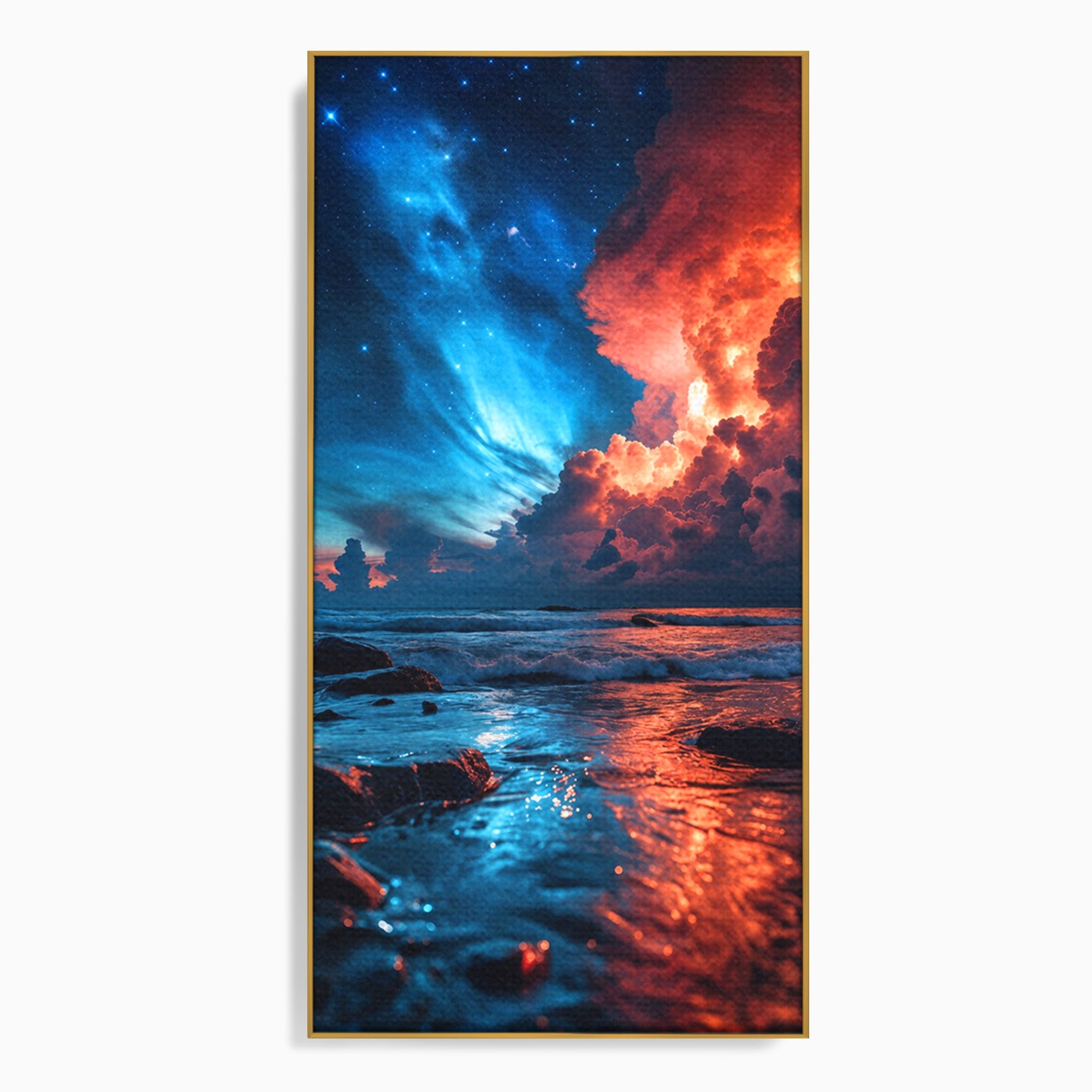 Tablou Canvas Premium LuxCanva® A1721, Apus Cosmic Pe Plaja, Apus, Mare, Natura, Cer, Living, Dormitor, Culori Vibrante