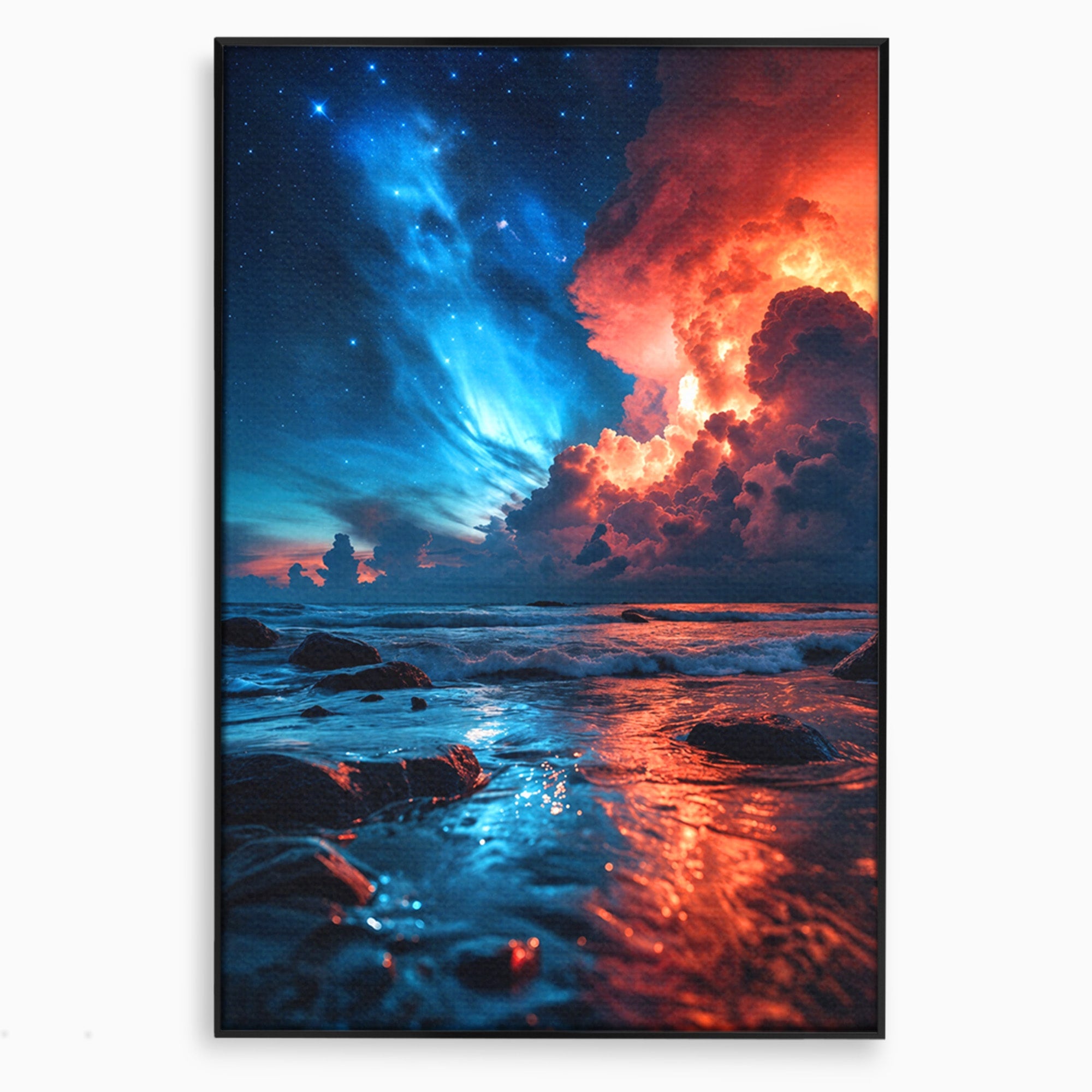 Tablou Canvas Premium LuxCanva® A1721, Apus Cosmic Pe Plaja, Apus, Mare, Natura, Cer, Living, Dormitor, Culori Vibrante