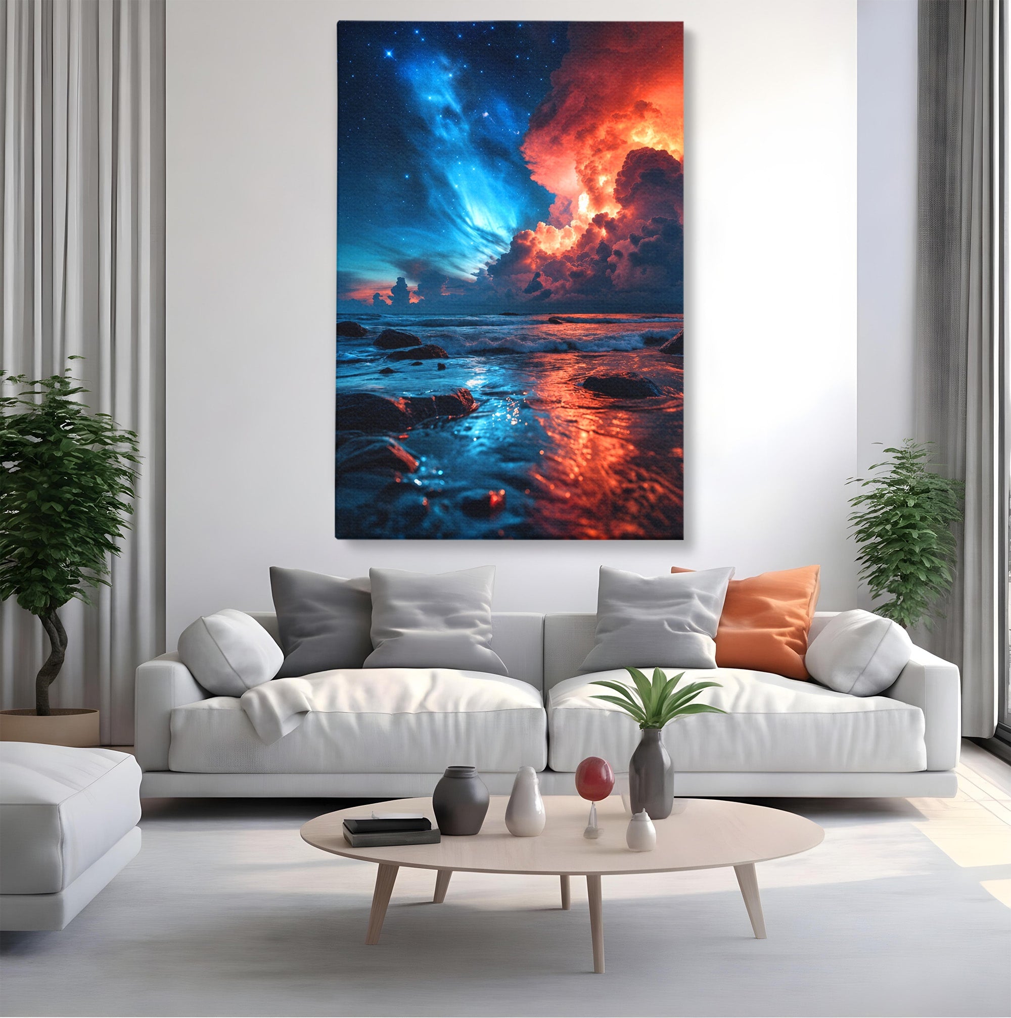 Tablou Canvas Premium LuxCanva® A1721, Apus Cosmic Pe Plaja, Apus, Mare, Natura, Cer, Living, Dormitor, Culori Vibrante