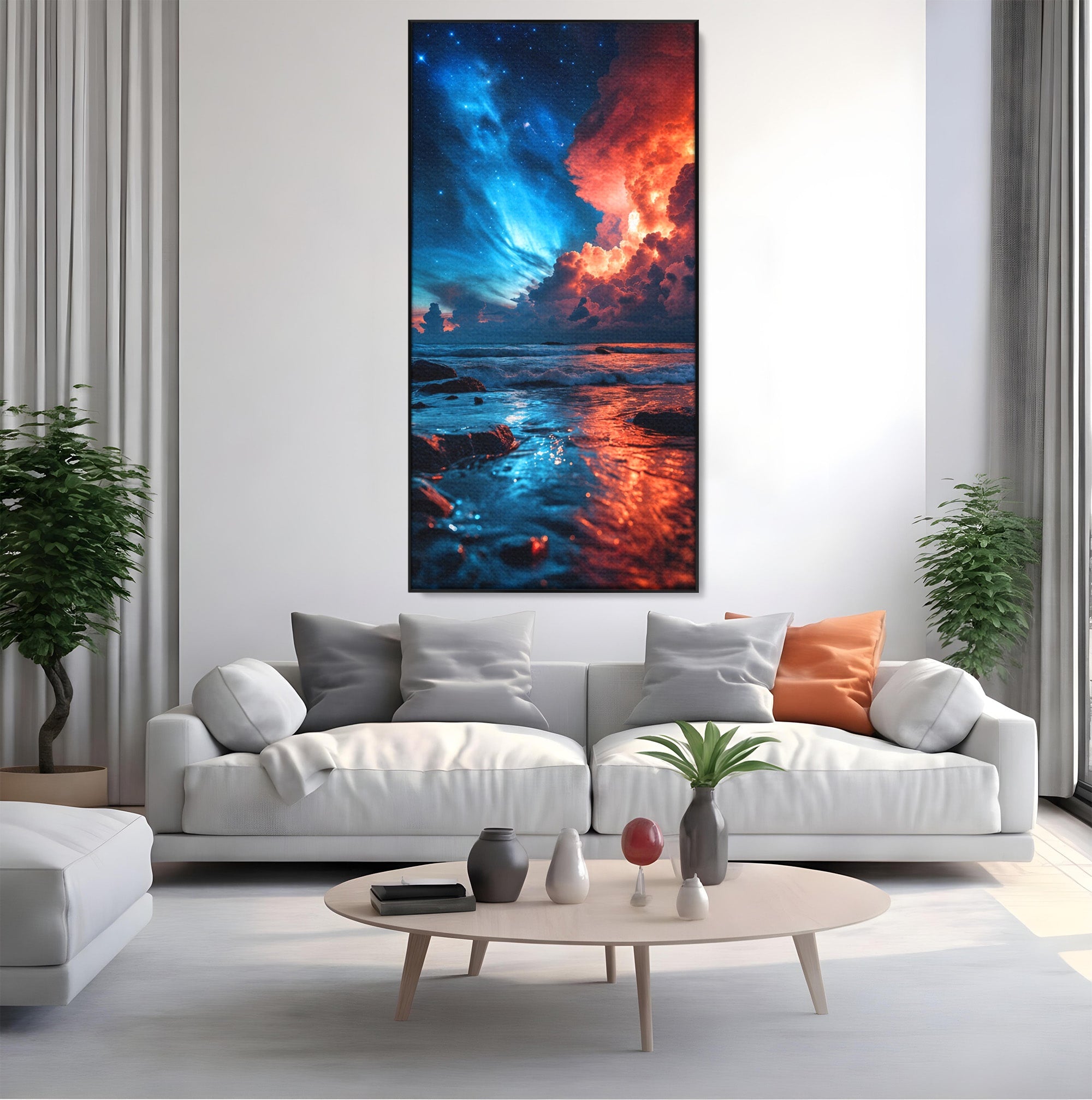 Tablou Canvas Premium LuxCanva® A1721, Apus Cosmic Pe Plaja, Apus, Mare, Natura, Cer, Living, Dormitor, Culori Vibrante