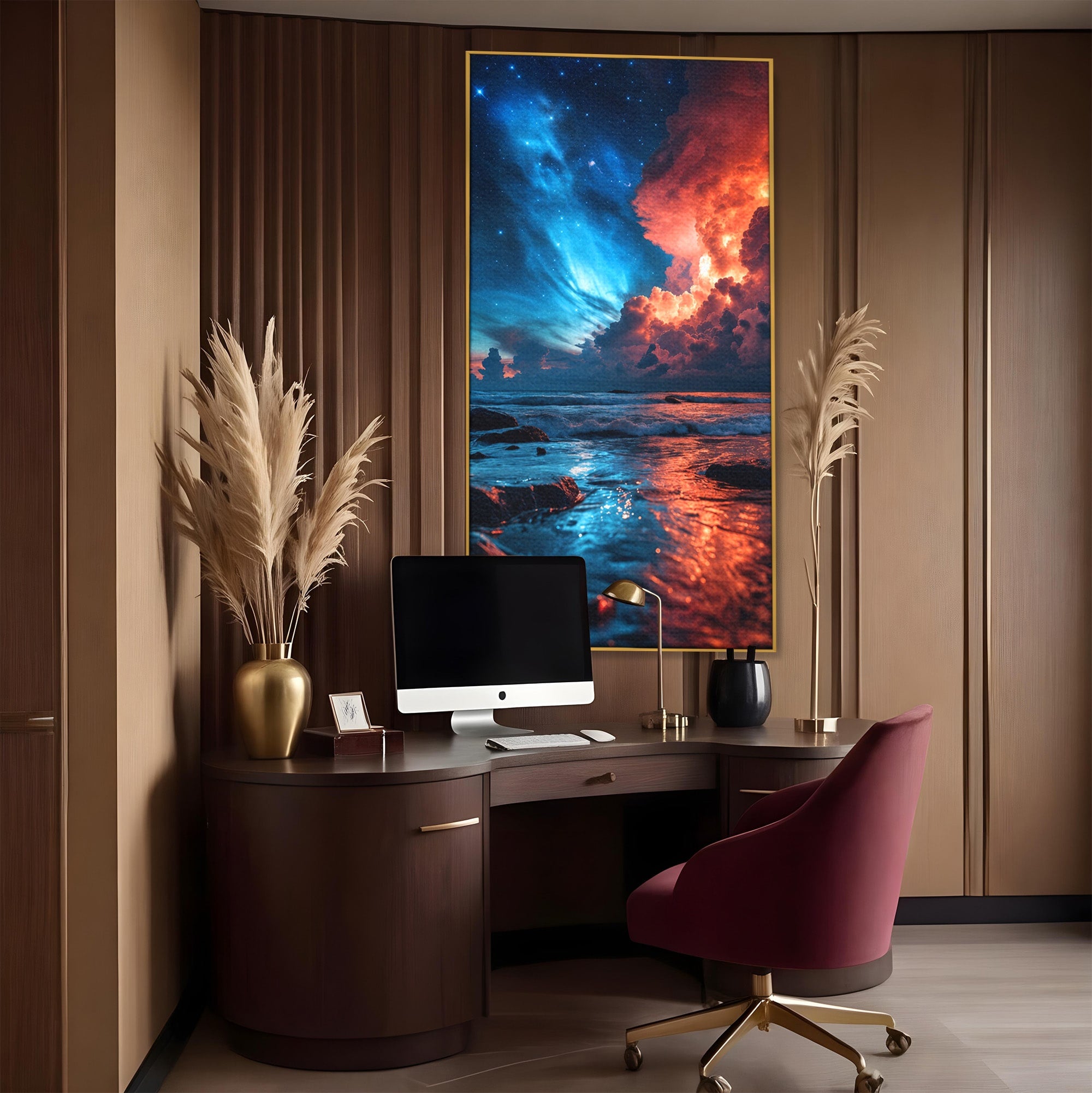 Tablou Canvas Premium LuxCanva® A1721, Apus Cosmic Pe Plaja, Apus, Mare, Natura, Cer, Living, Dormitor, Culori Vibrante