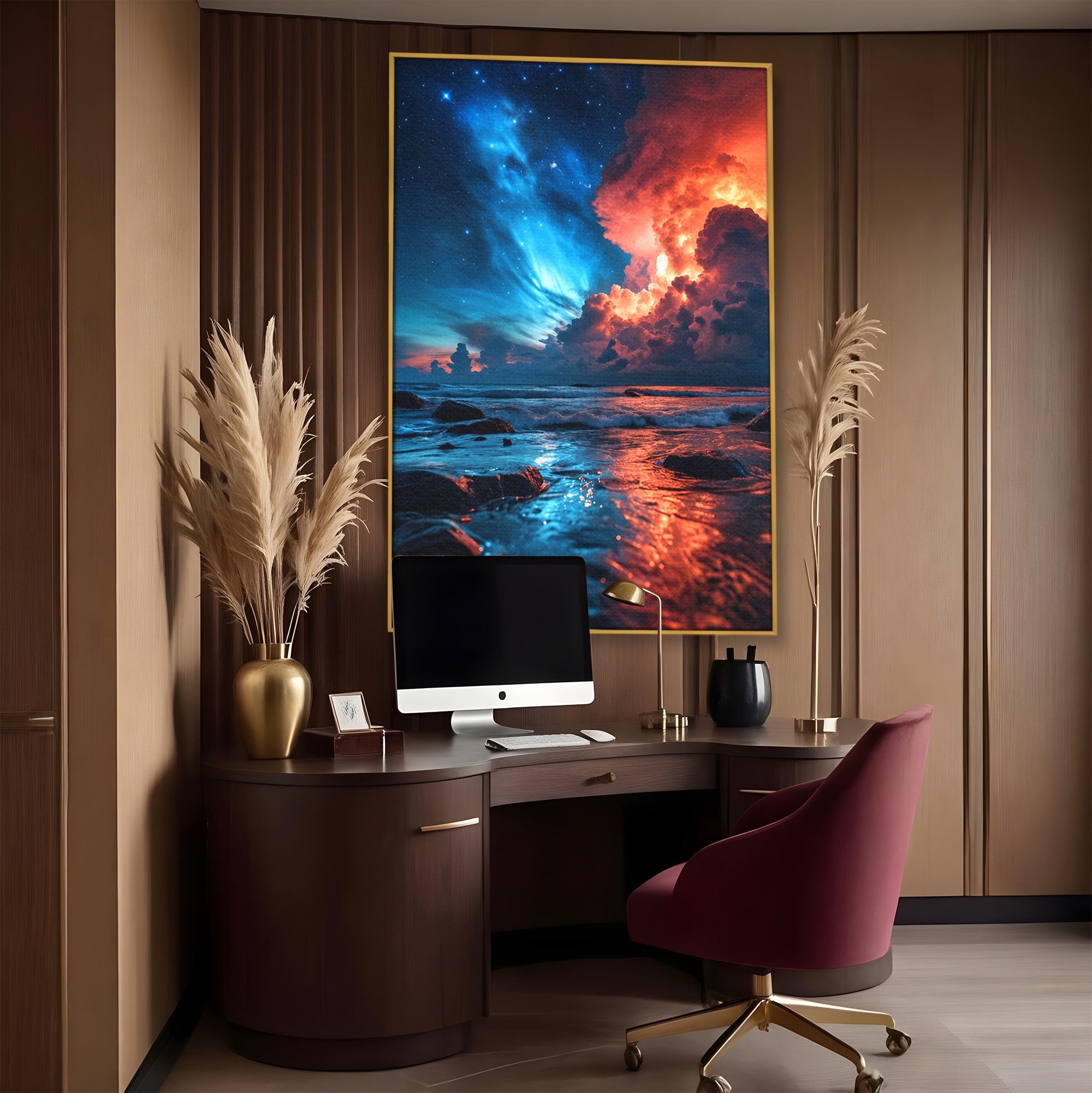 Tablou Canvas Premium LuxCanva® A1721, Apus Cosmic Pe Plaja, Apus, Mare, Natura, Cer, Living, Dormitor, Culori Vibrante