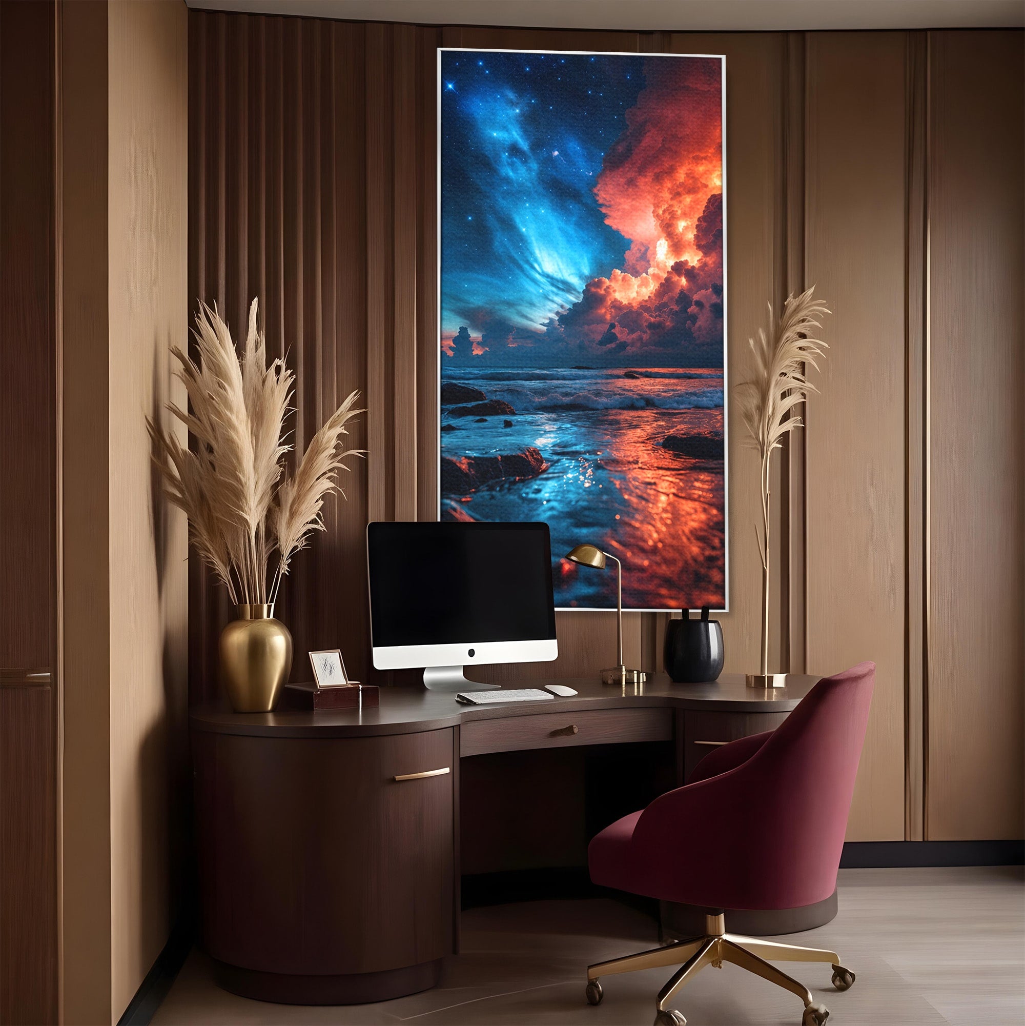 Tablou Canvas Premium LuxCanva® A1721, Apus Cosmic Pe Plaja, Apus, Mare, Natura, Cer, Living, Dormitor, Culori Vibrante
