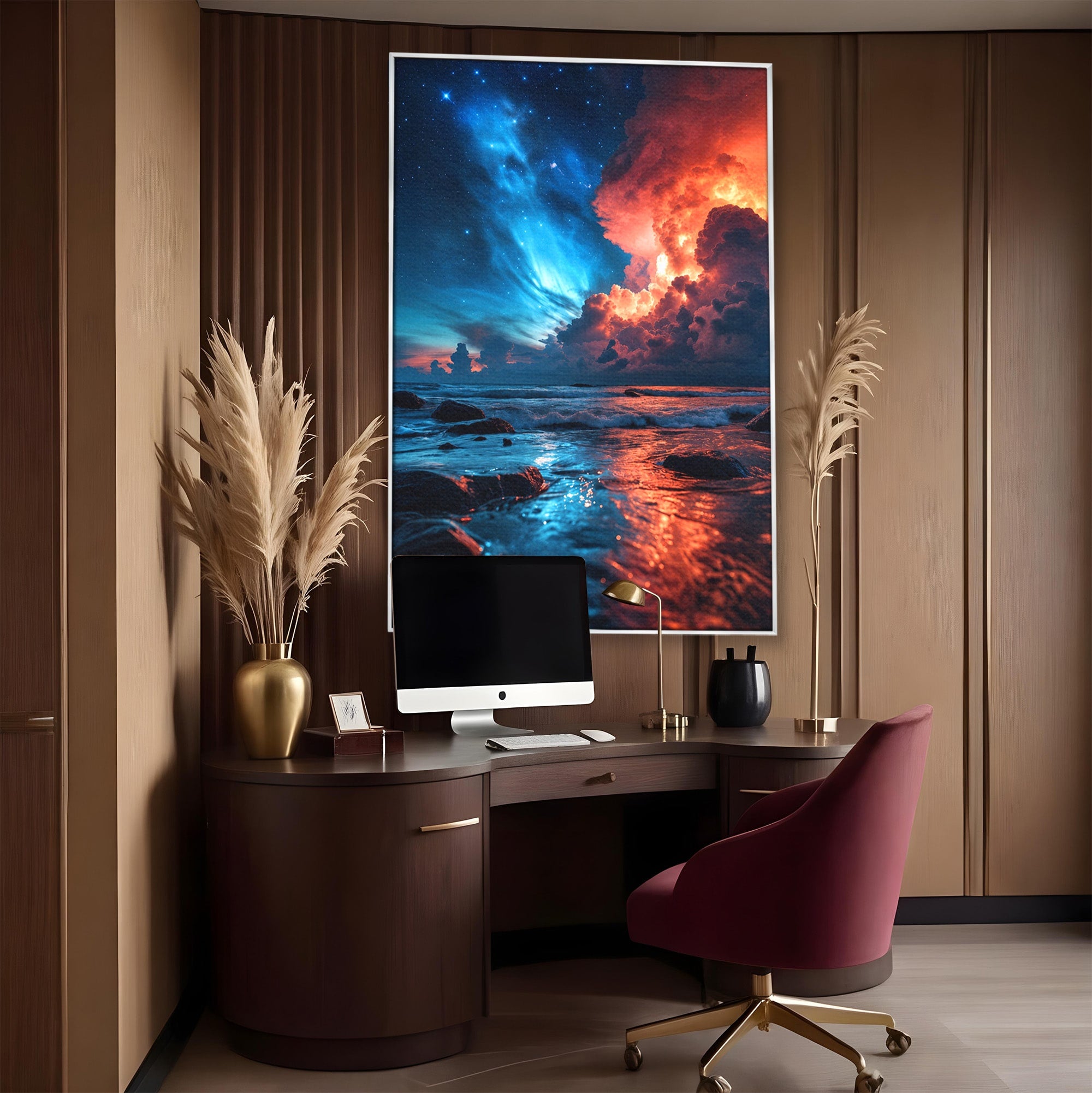 Tablou Canvas Premium LuxCanva® A1721, Apus Cosmic Pe Plaja, Apus, Mare, Natura, Cer, Living, Dormitor, Culori Vibrante