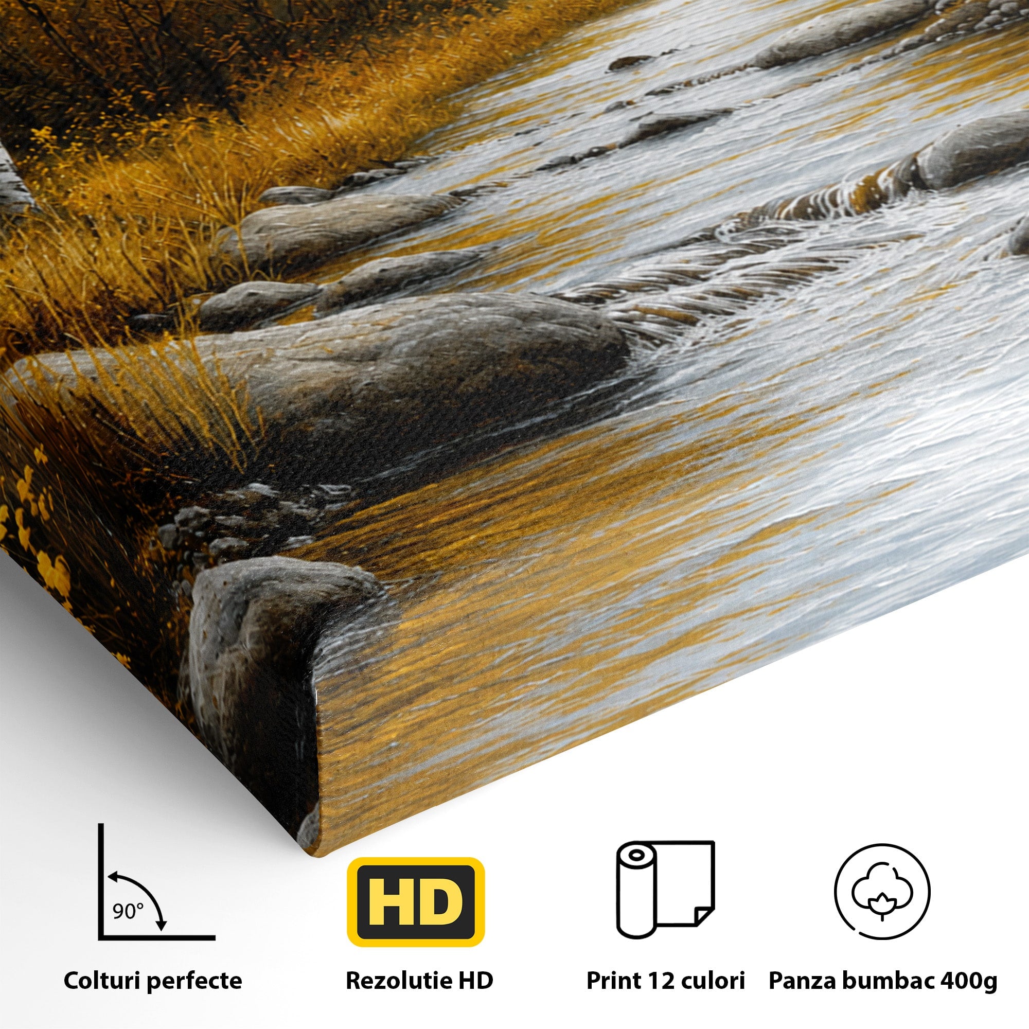 Tablou Canvas Premium LuxCanva® A1722, Padure De Mesteceni Toamna, Padure, Mesteceni, Toamna, Peisaj, Rau, Natura, Living, Dormitor, Culori Vibrante