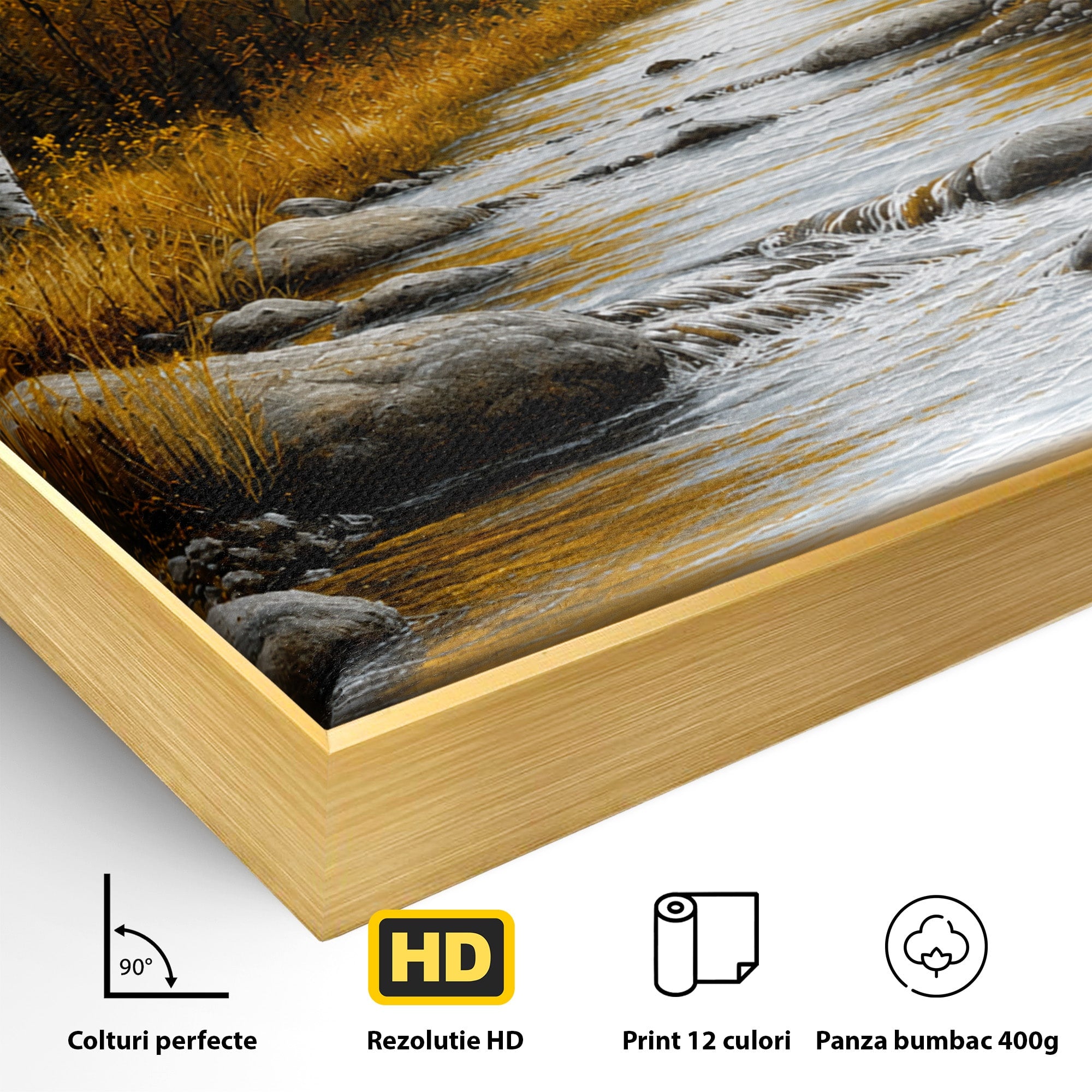 Tablou Canvas Premium LuxCanva® A1722, Padure De Mesteceni Toamna, Padure, Mesteceni, Toamna, Peisaj, Rau, Natura, Living, Dormitor, Culori Vibrante