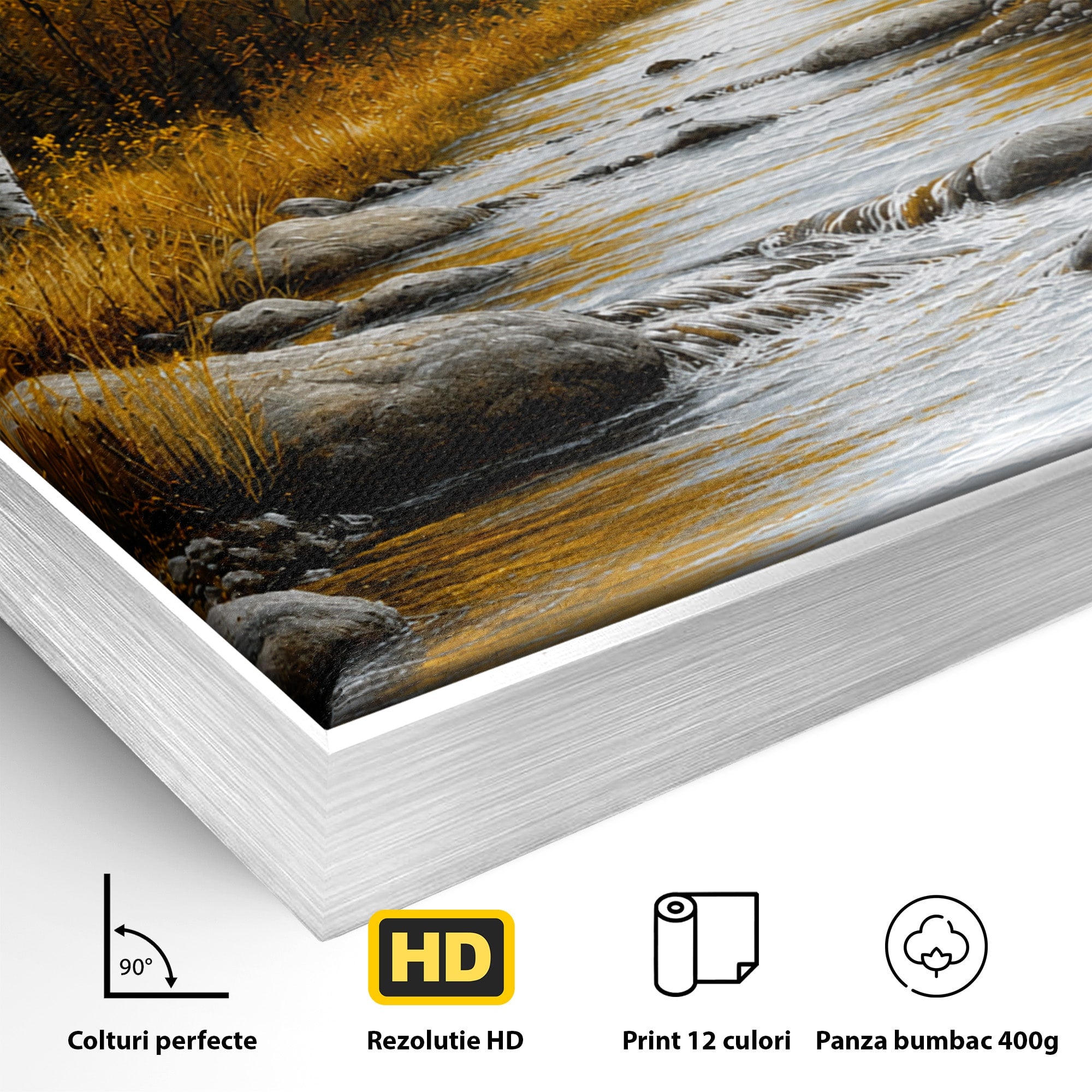 Tablou Canvas Premium LuxCanva® A1722, Padure De Mesteceni Toamna, Padure, Mesteceni, Toamna, Peisaj, Rau, Natura, Living, Dormitor, Culori Vibrante