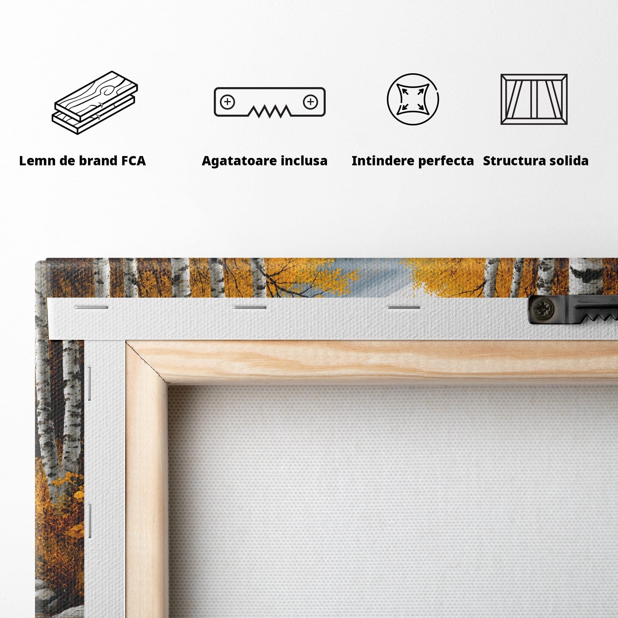Tablou Canvas Premium LuxCanva® A1722, Padure De Mesteceni Toamna, Padure, Mesteceni, Toamna, Peisaj, Rau, Natura, Living, Dormitor, Culori Vibrante