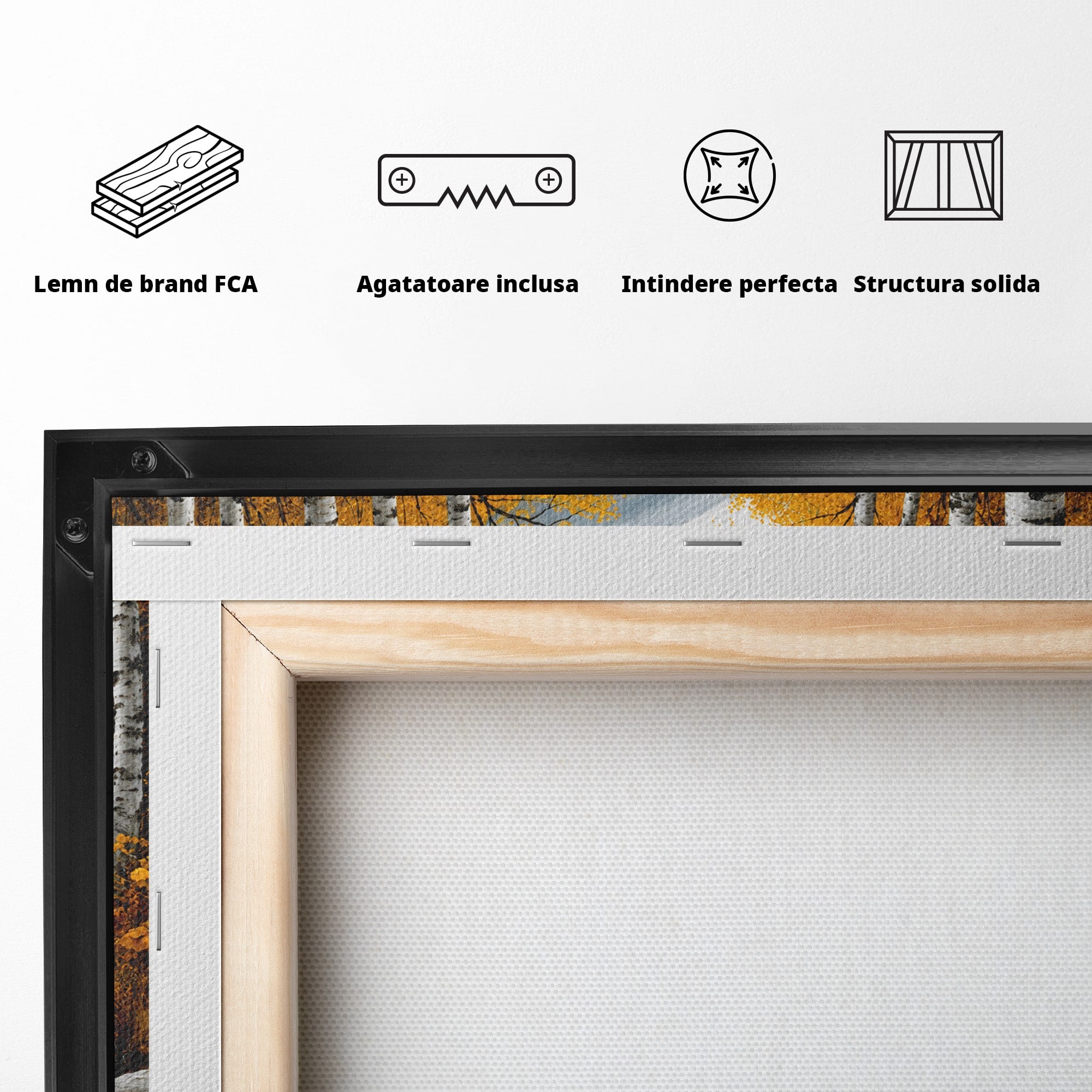 Tablou Canvas Premium LuxCanva® A1722, Padure De Mesteceni Toamna, Padure, Mesteceni, Toamna, Peisaj, Rau, Natura, Living, Dormitor, Culori Vibrante