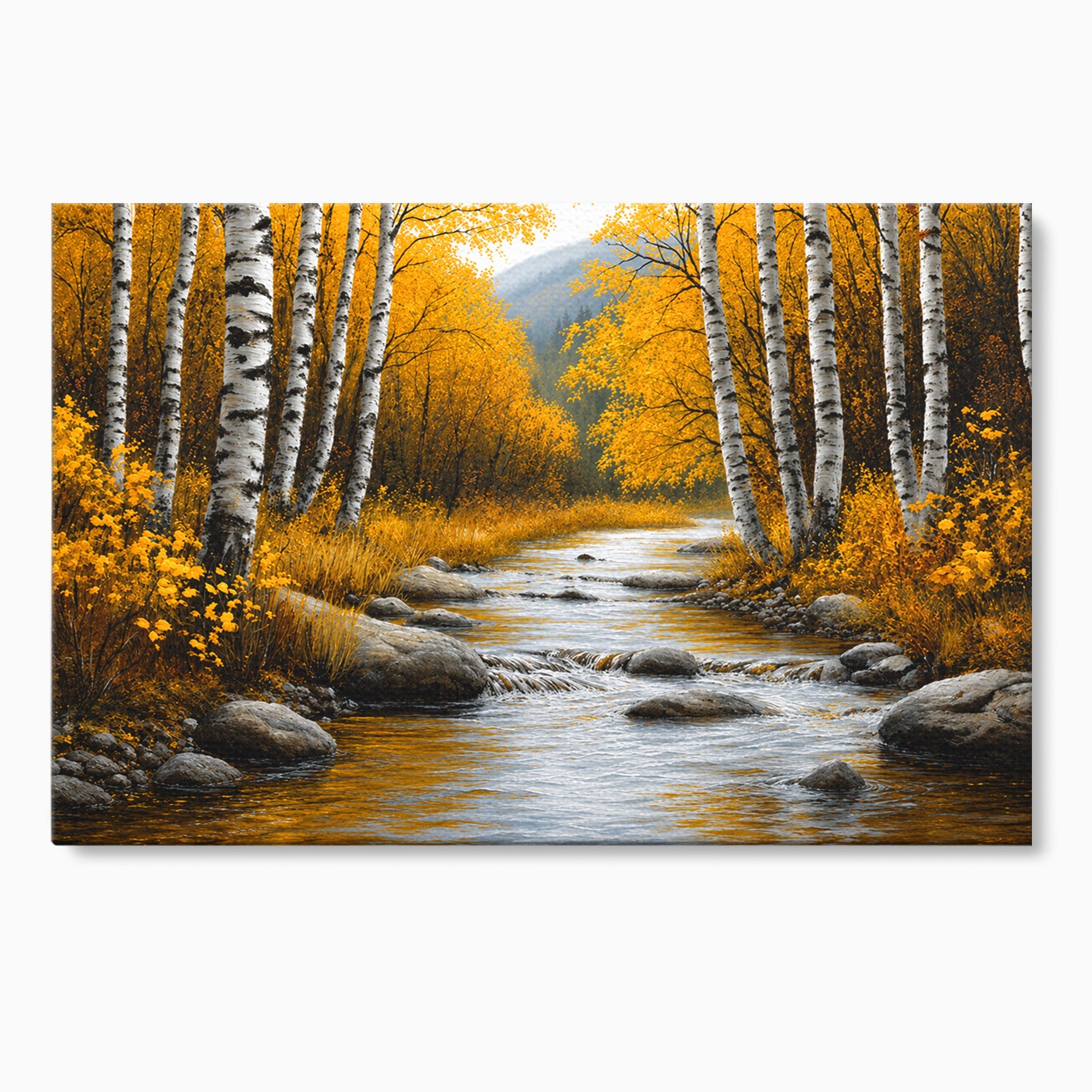 Tablou Canvas Premium LuxCanva® A1722, Padure De Mesteceni Toamna, Padure, Mesteceni, Toamna, Peisaj, Rau, Natura, Living, Dormitor, Culori Vibrante