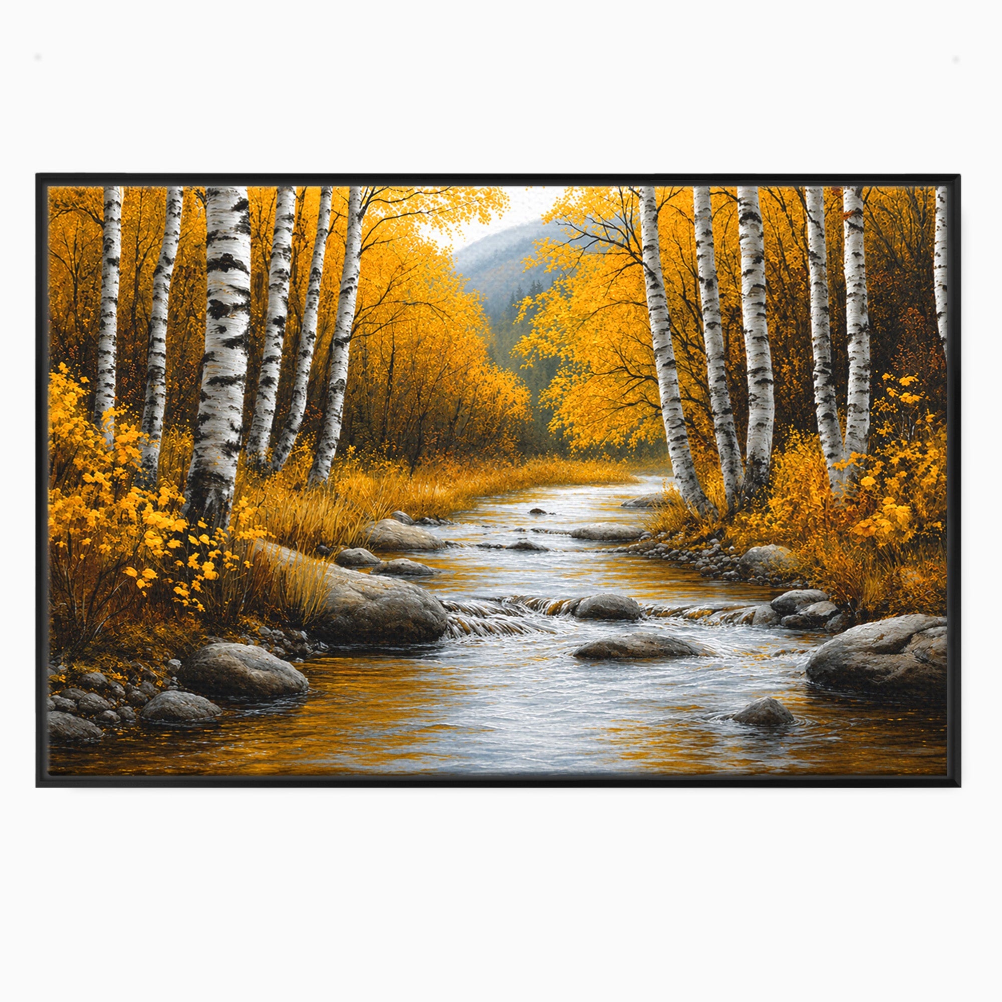 Tablou Canvas Premium LuxCanva® A1722, Padure De Mesteceni Toamna, Padure, Mesteceni, Toamna, Peisaj, Rau, Natura, Living, Dormitor, Culori Vibrante