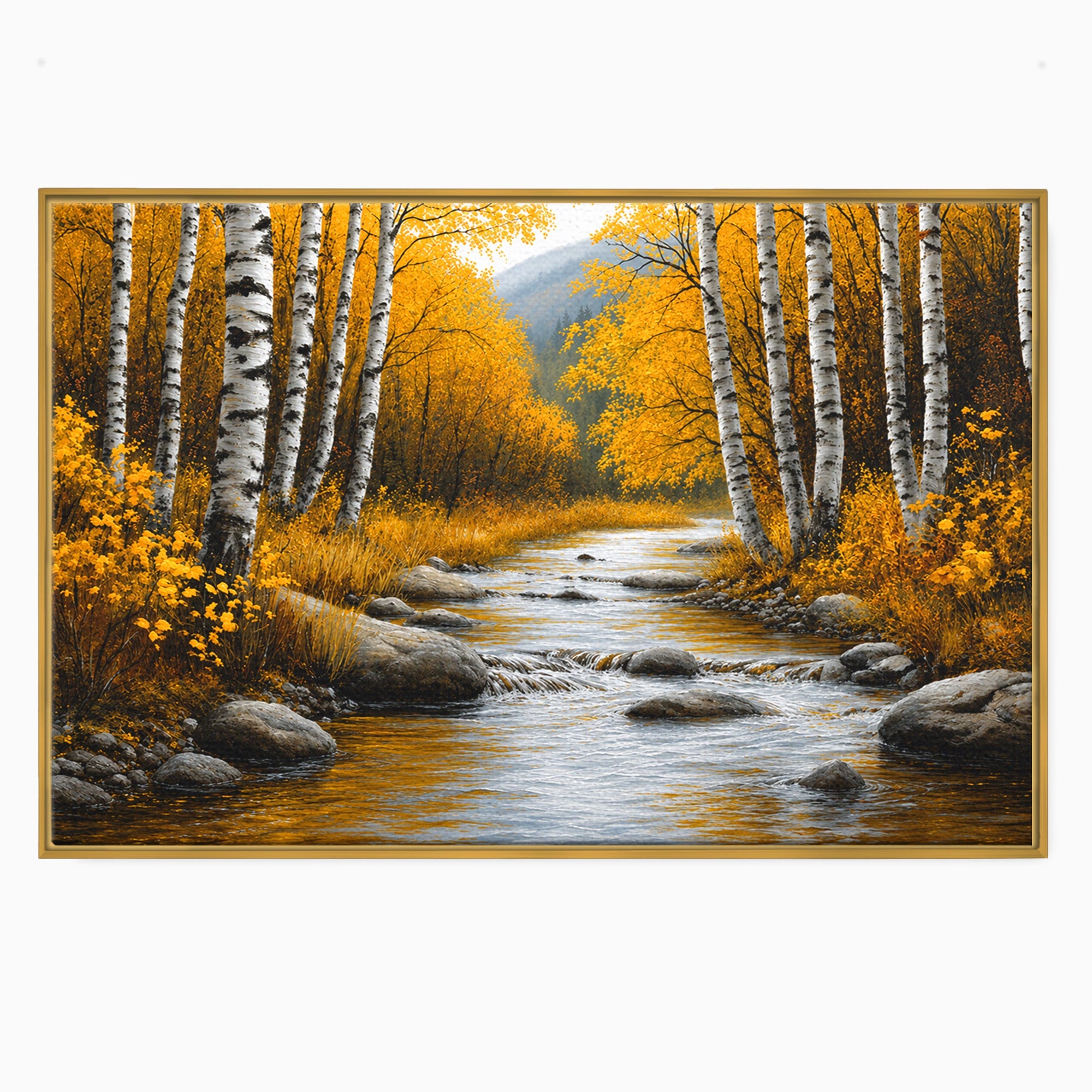 Tablou Canvas Premium LuxCanva® A1722, Padure De Mesteceni Toamna, Padure, Mesteceni, Toamna, Peisaj, Rau, Natura, Living, Dormitor, Culori Vibrante
