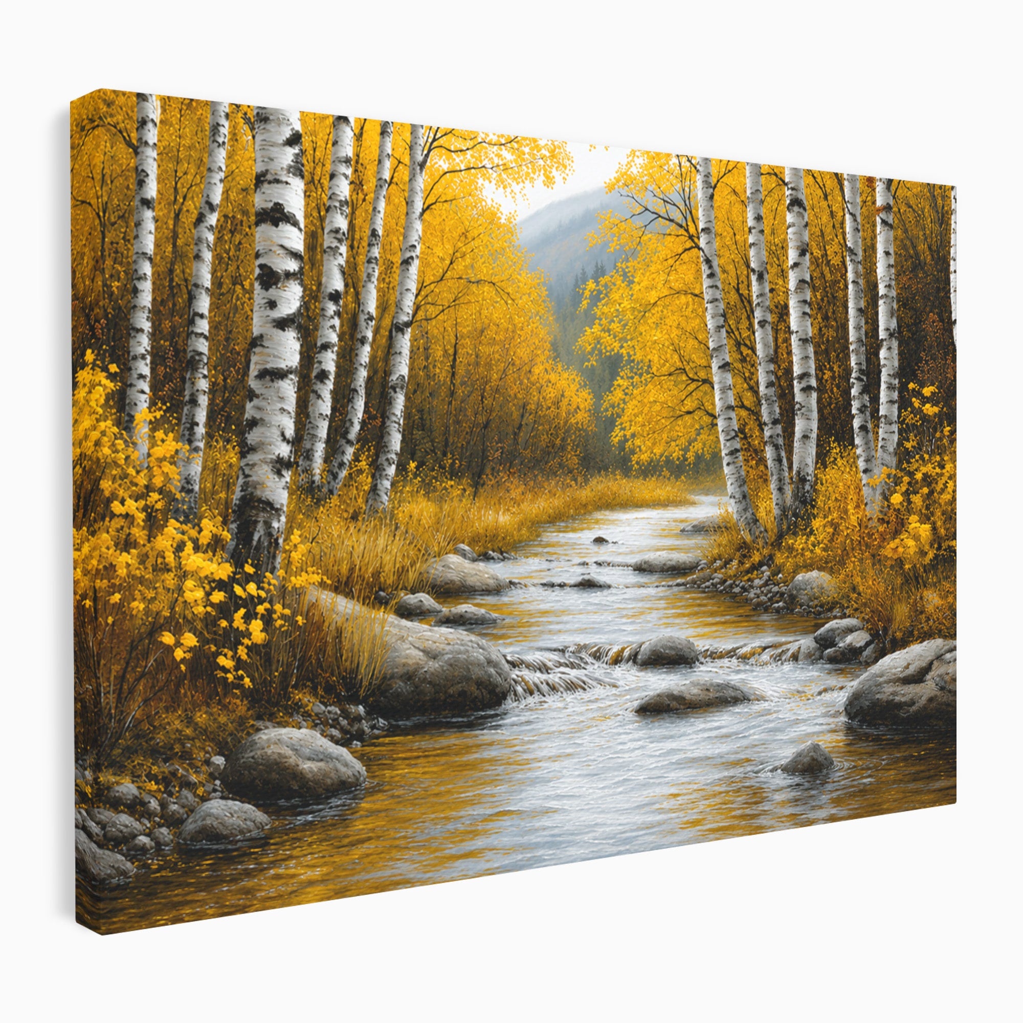 Tablou Canvas Premium LuxCanva® A1722, Padure De Mesteceni Toamna, Padure, Mesteceni, Toamna, Peisaj, Rau, Natura, Living, Dormitor, Culori Vibrante