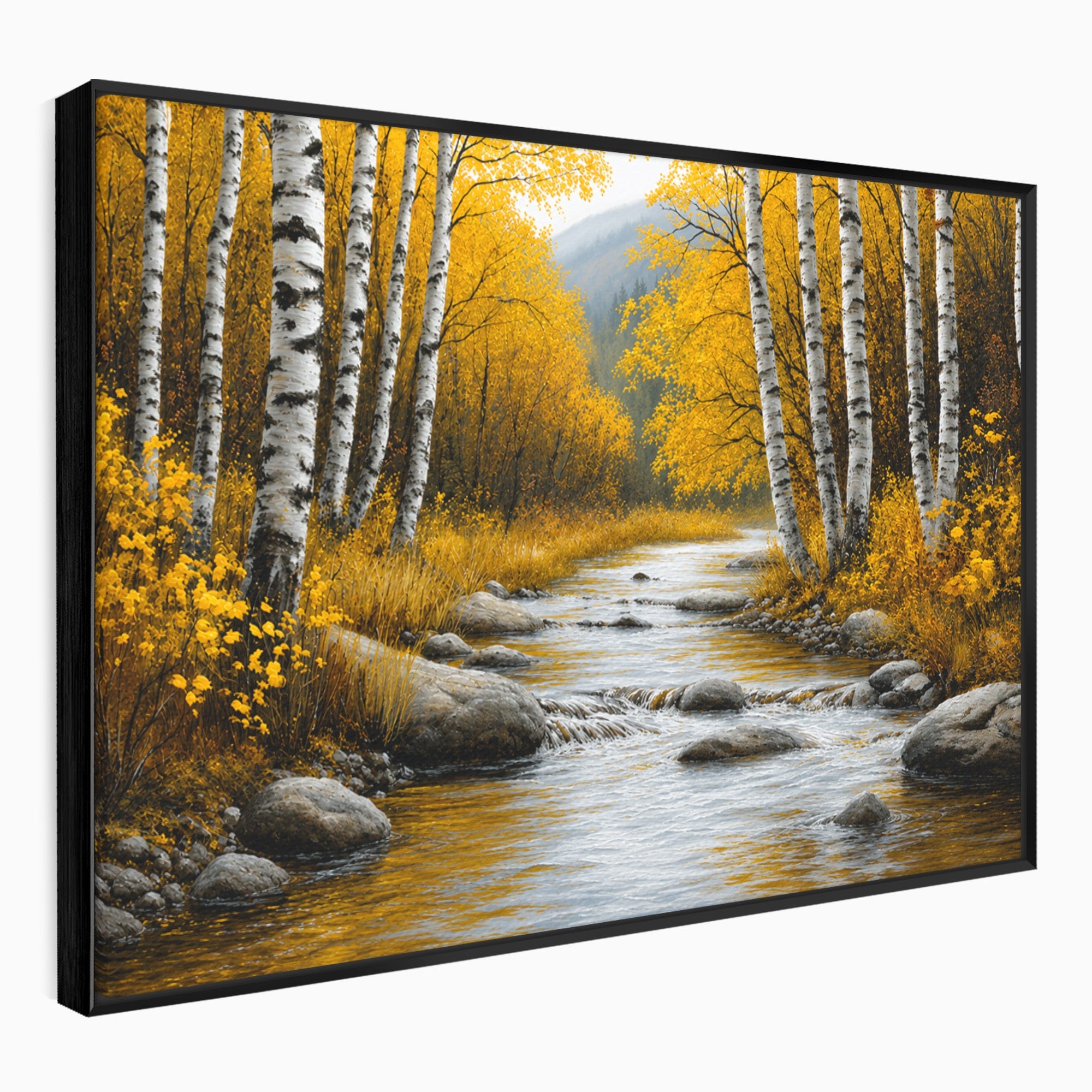 Tablou Canvas Premium LuxCanva® A1722, Padure De Mesteceni Toamna, Padure, Mesteceni, Toamna, Peisaj, Rau, Natura, Living, Dormitor, Culori Vibrante