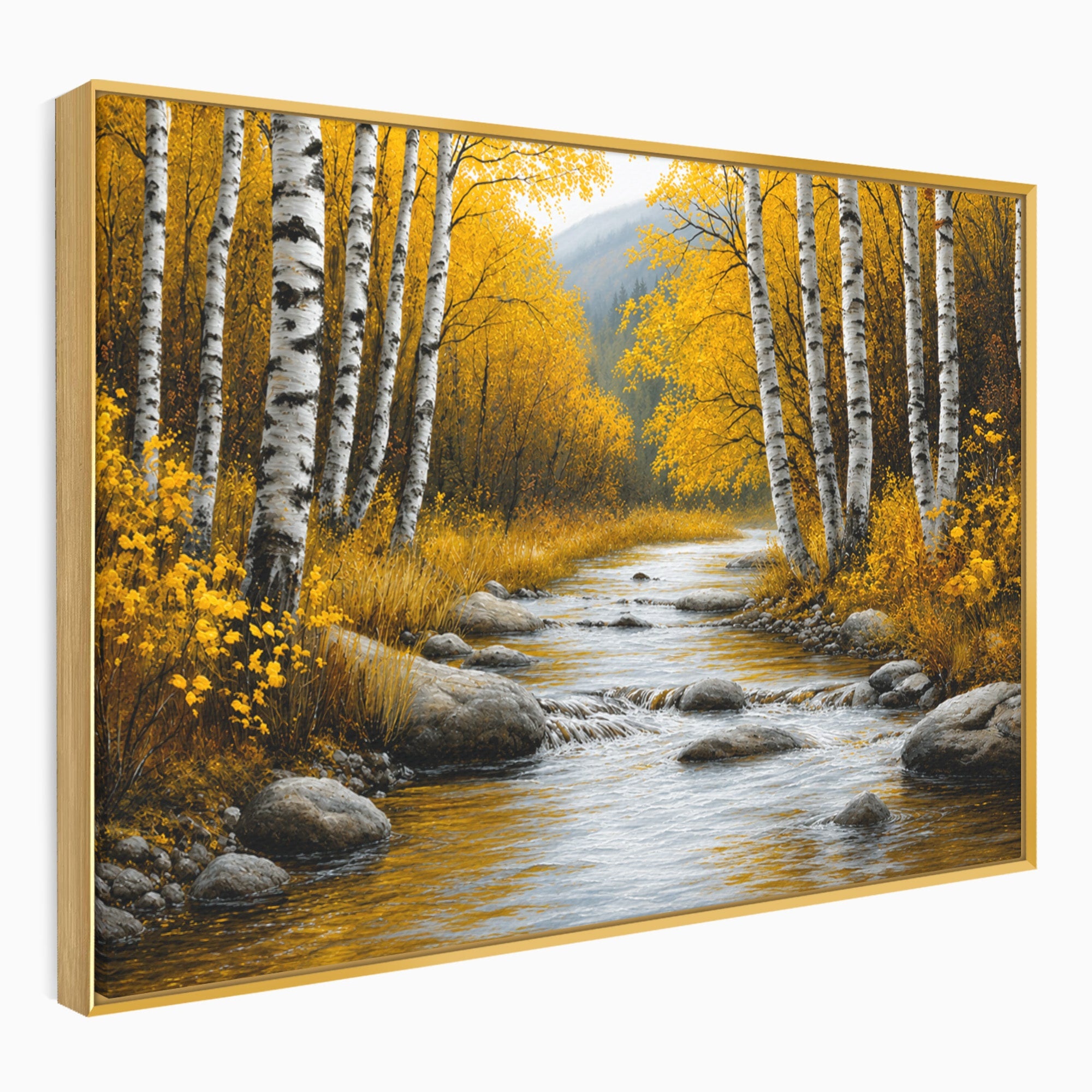 Tablou Canvas Premium LuxCanva® A1722, Padure De Mesteceni Toamna, Padure, Mesteceni, Toamna, Peisaj, Rau, Natura, Living, Dormitor, Culori Vibrante