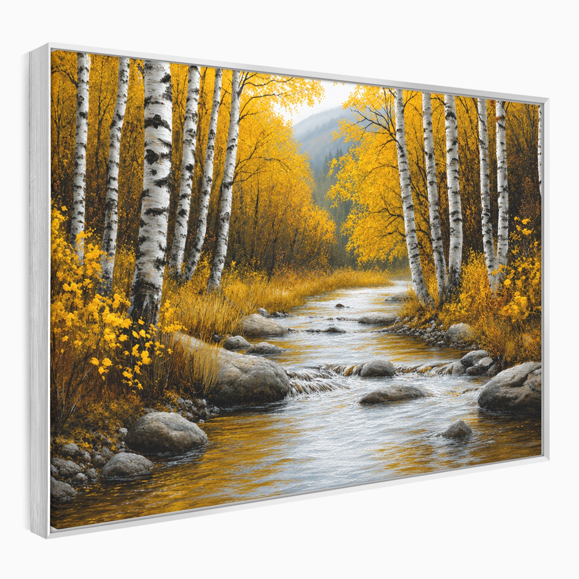 Tablou Canvas Premium LuxCanva® A1722, Padure De Mesteceni Toamna, Padure, Mesteceni, Toamna, Peisaj, Rau, Natura, Living, Dormitor, Culori Vibrante