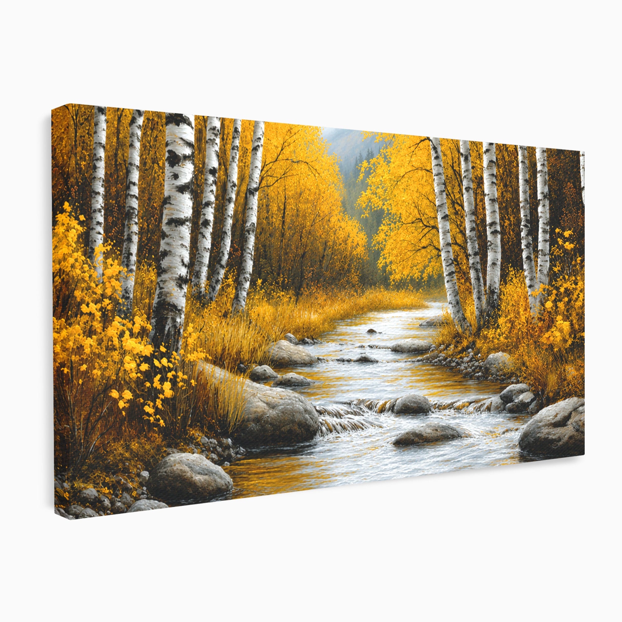 Tablou Canvas Premium LuxCanva® A1722, Padure De Mesteceni Toamna, Padure, Mesteceni, Toamna, Peisaj, Rau, Natura, Living, Dormitor, Culori Vibrante