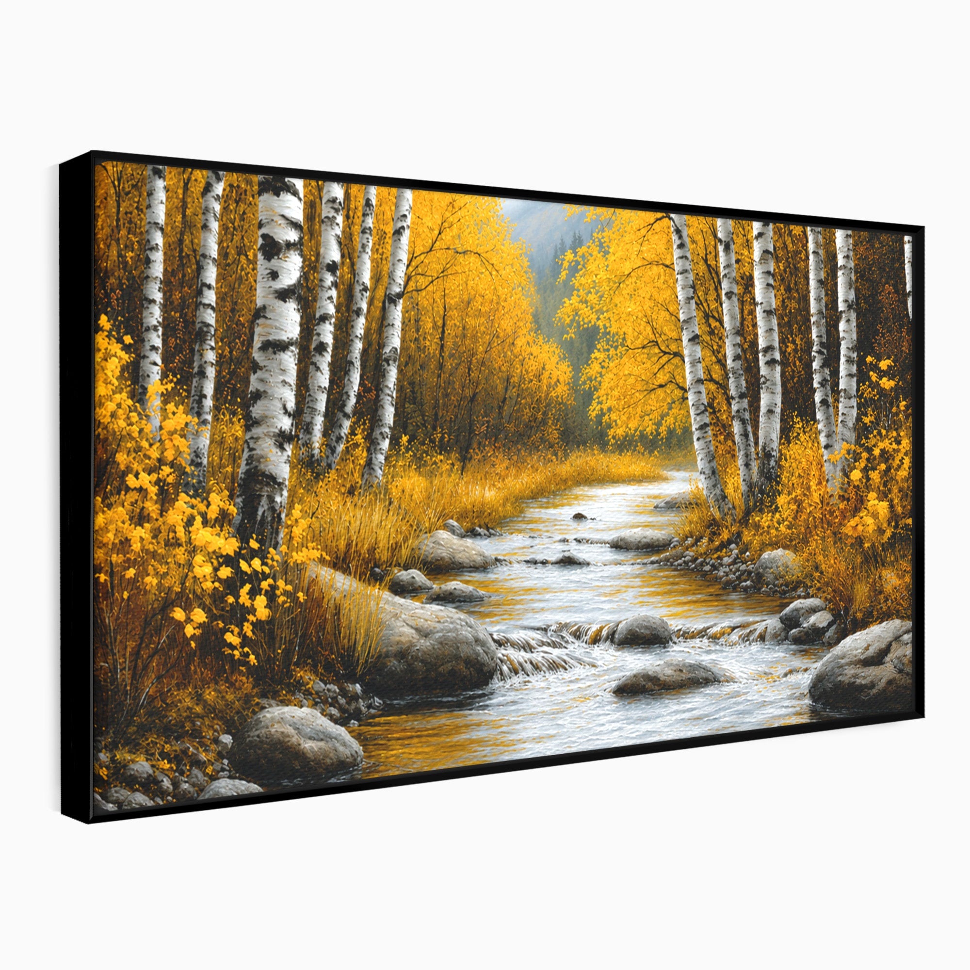 Tablou Canvas Premium LuxCanva® A1722, Padure De Mesteceni Toamna, Padure, Mesteceni, Toamna, Peisaj, Rau, Natura, Living, Dormitor, Culori Vibrante