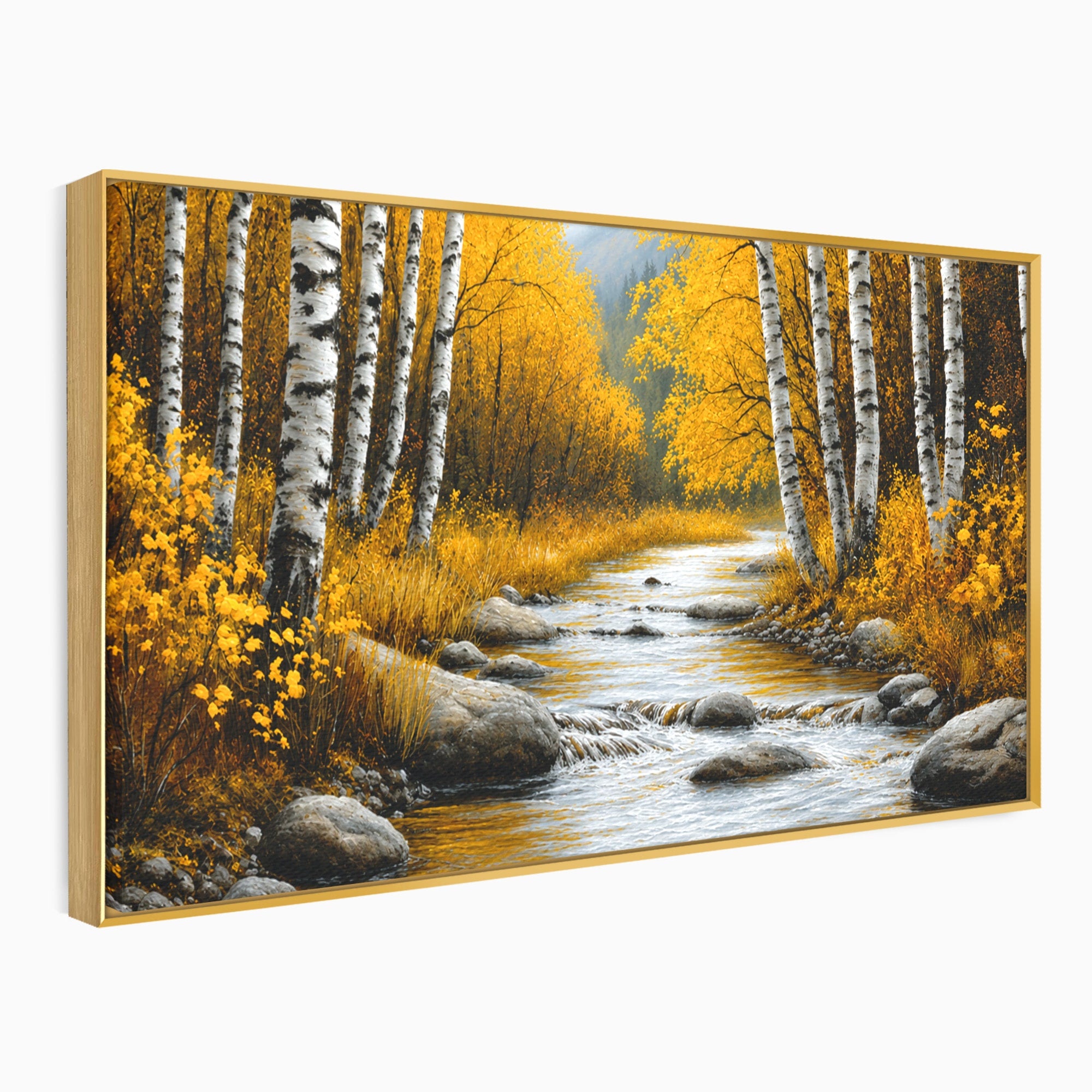 Tablou Canvas Premium LuxCanva® A1722, Padure De Mesteceni Toamna, Padure, Mesteceni, Toamna, Peisaj, Rau, Natura, Living, Dormitor, Culori Vibrante