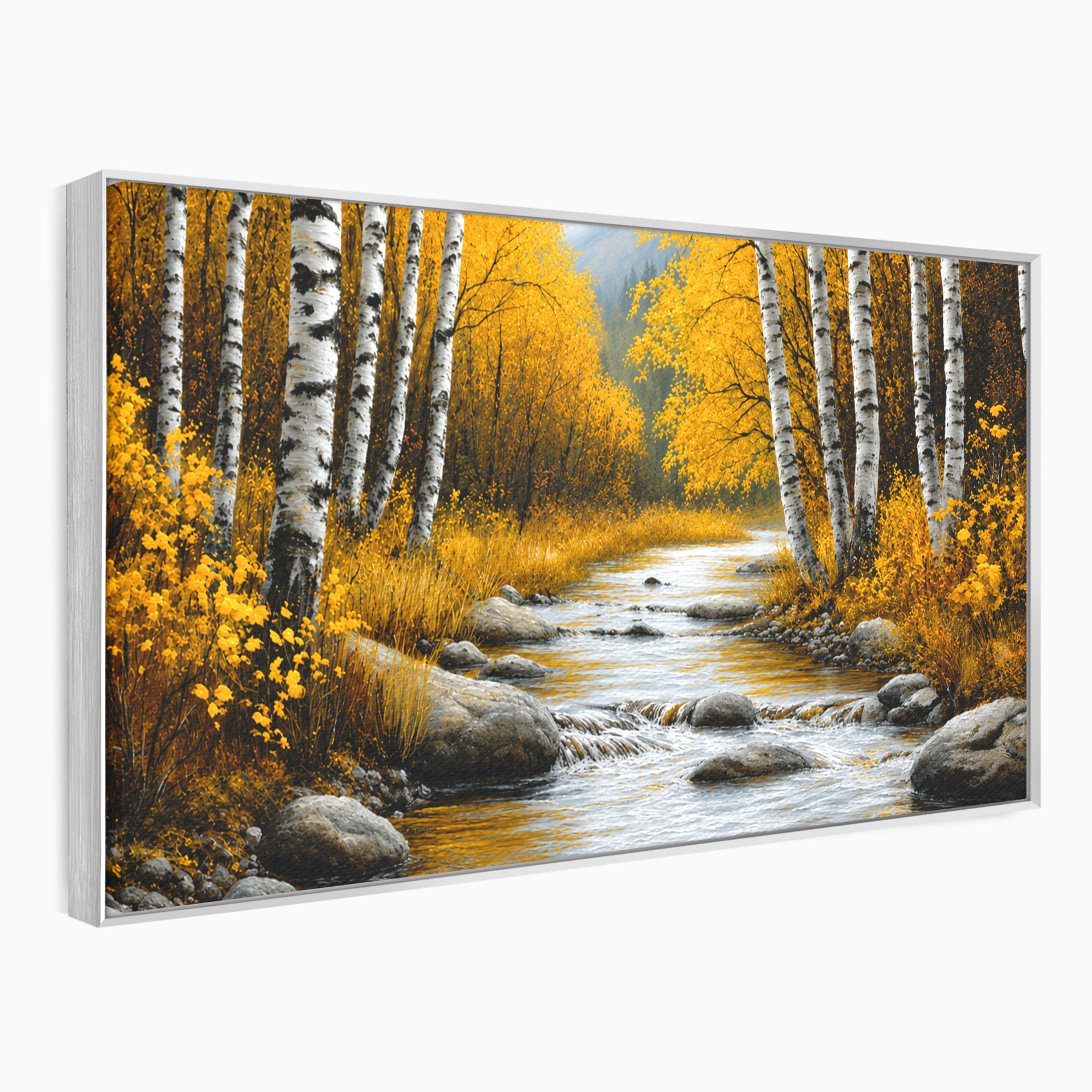 Tablou Canvas Premium LuxCanva® A1722, Padure De Mesteceni Toamna, Padure, Mesteceni, Toamna, Peisaj, Rau, Natura, Living, Dormitor, Culori Vibrante