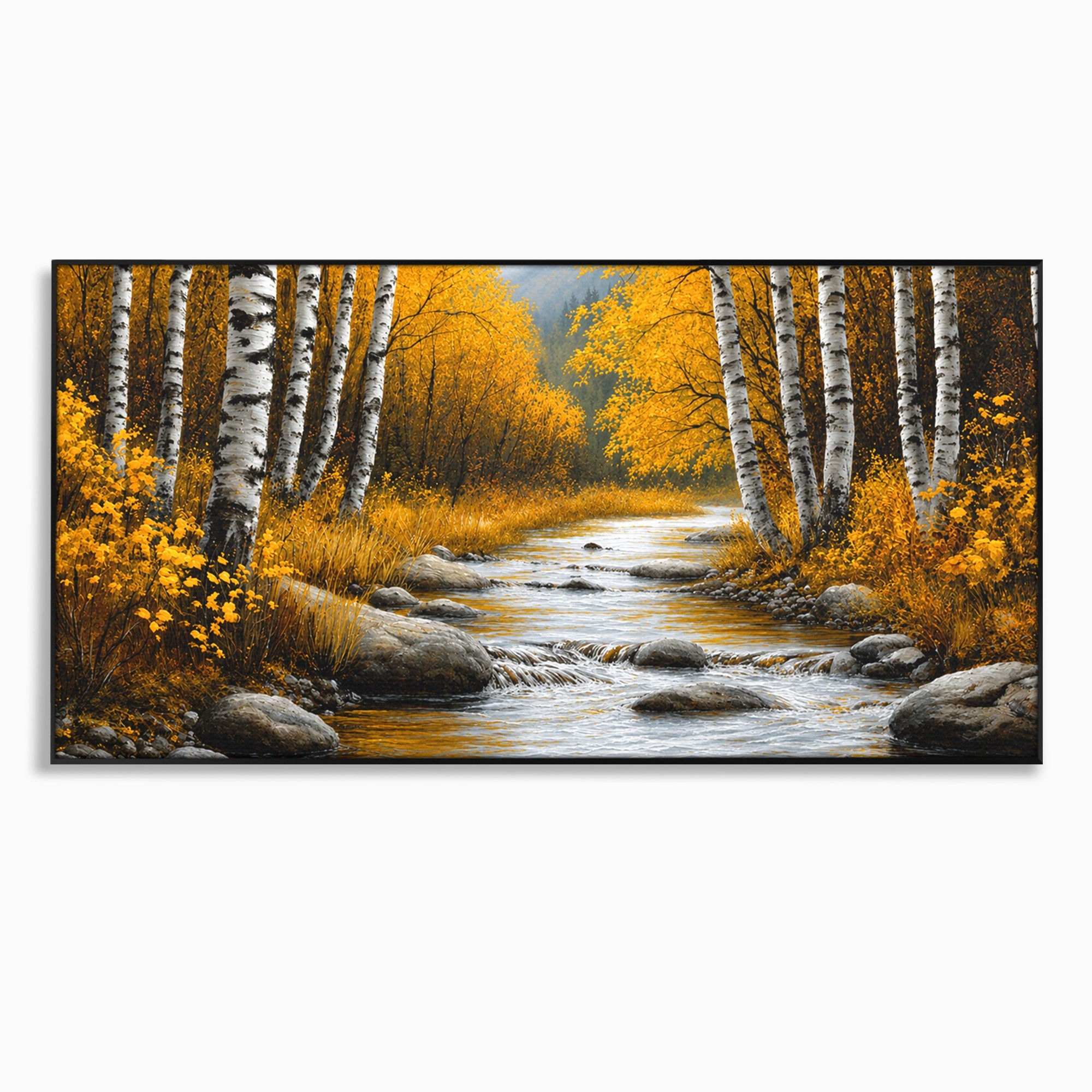 Tablou Canvas Premium LuxCanva® A1722, Padure De Mesteceni Toamna, Padure, Mesteceni, Toamna, Peisaj, Rau, Natura, Living, Dormitor, Culori Vibrante