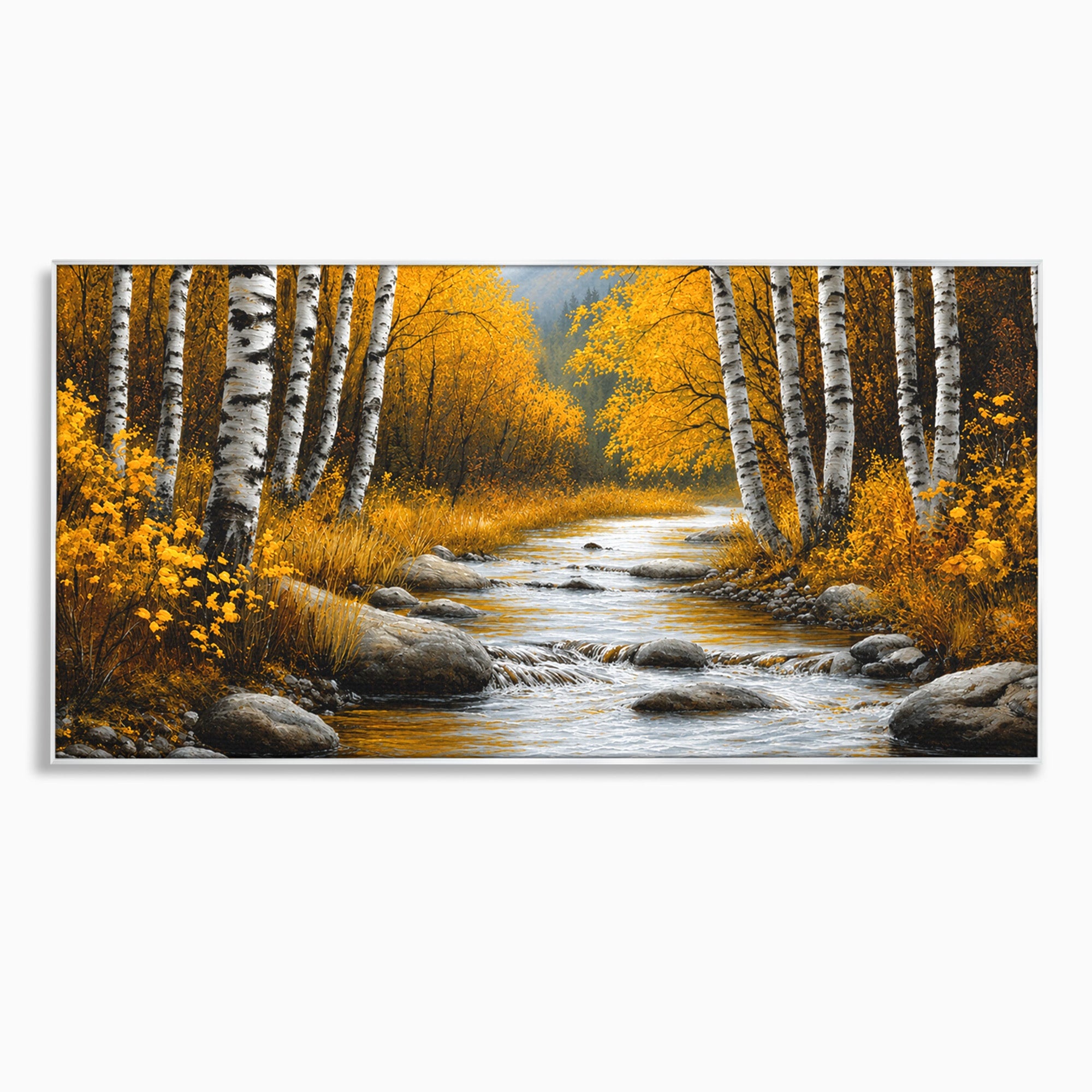 Tablou Canvas Premium LuxCanva® A1722, Padure De Mesteceni Toamna, Padure, Mesteceni, Toamna, Peisaj, Rau, Natura, Living, Dormitor, Culori Vibrante