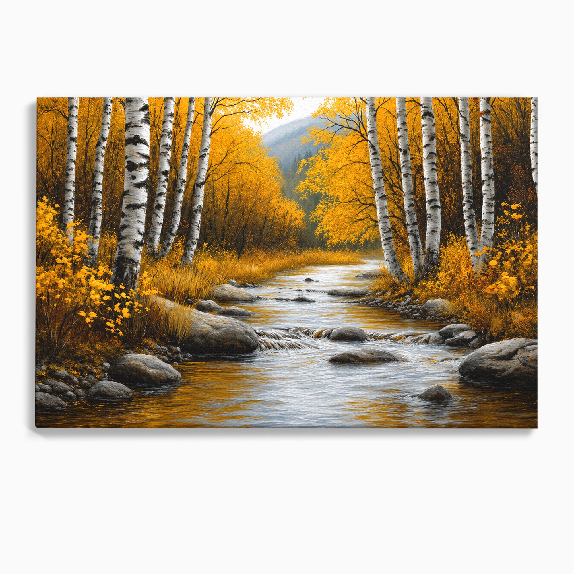 Tablou Canvas Premium LuxCanva® A1722, Padure De Mesteceni Toamna, Padure, Mesteceni, Toamna, Peisaj, Rau, Natura, Living, Dormitor, Culori Vibrante