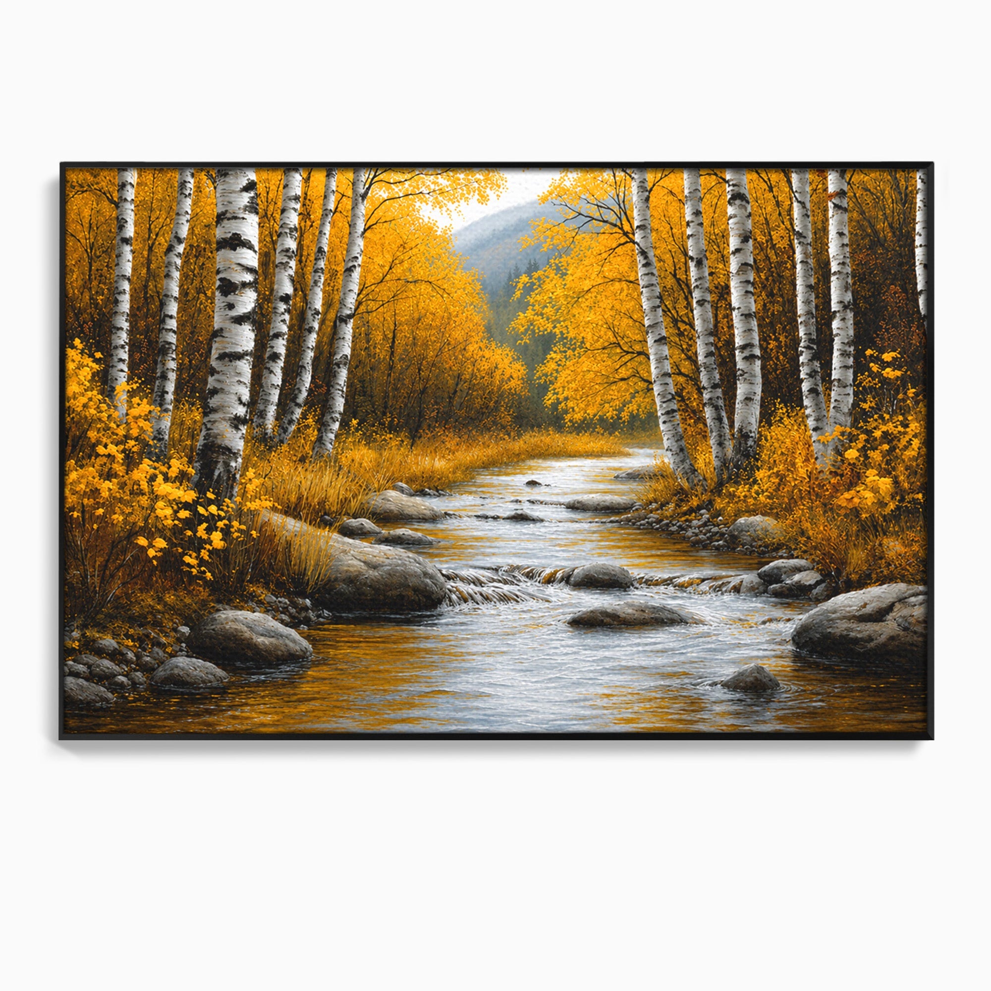 Tablou Canvas Premium LuxCanva® A1722, Padure De Mesteceni Toamna, Padure, Mesteceni, Toamna, Peisaj, Rau, Natura, Living, Dormitor, Culori Vibrante