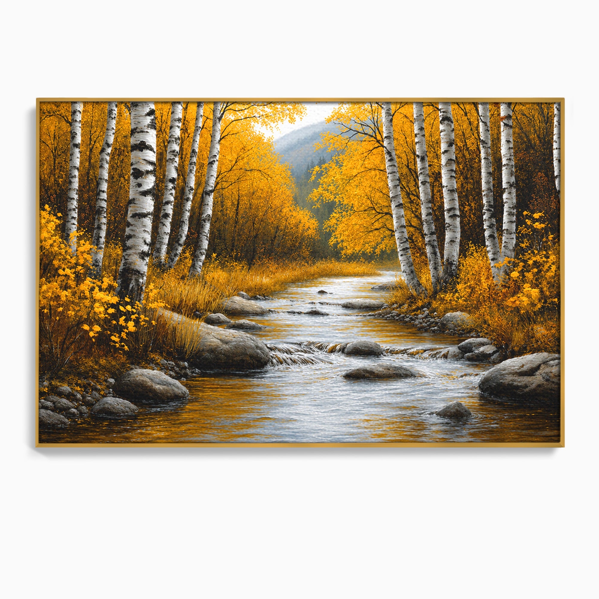Tablou Canvas Premium LuxCanva® A1722, Padure De Mesteceni Toamna, Padure, Mesteceni, Toamna, Peisaj, Rau, Natura, Living, Dormitor, Culori Vibrante