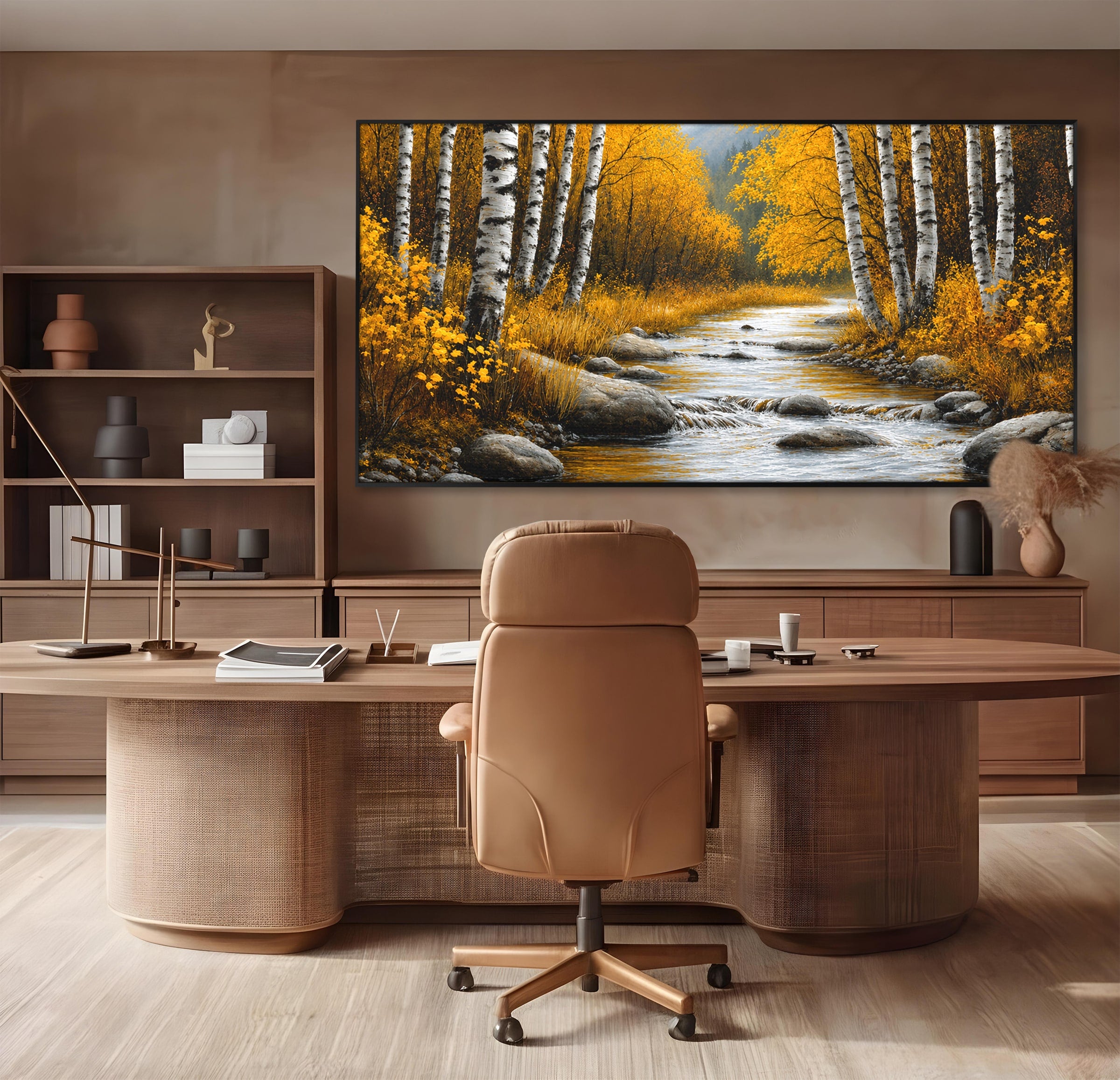 Tablou Canvas Premium LuxCanva® A1722, Padure De Mesteceni Toamna, Padure, Mesteceni, Toamna, Peisaj, Rau, Natura, Living, Dormitor, Culori Vibrante