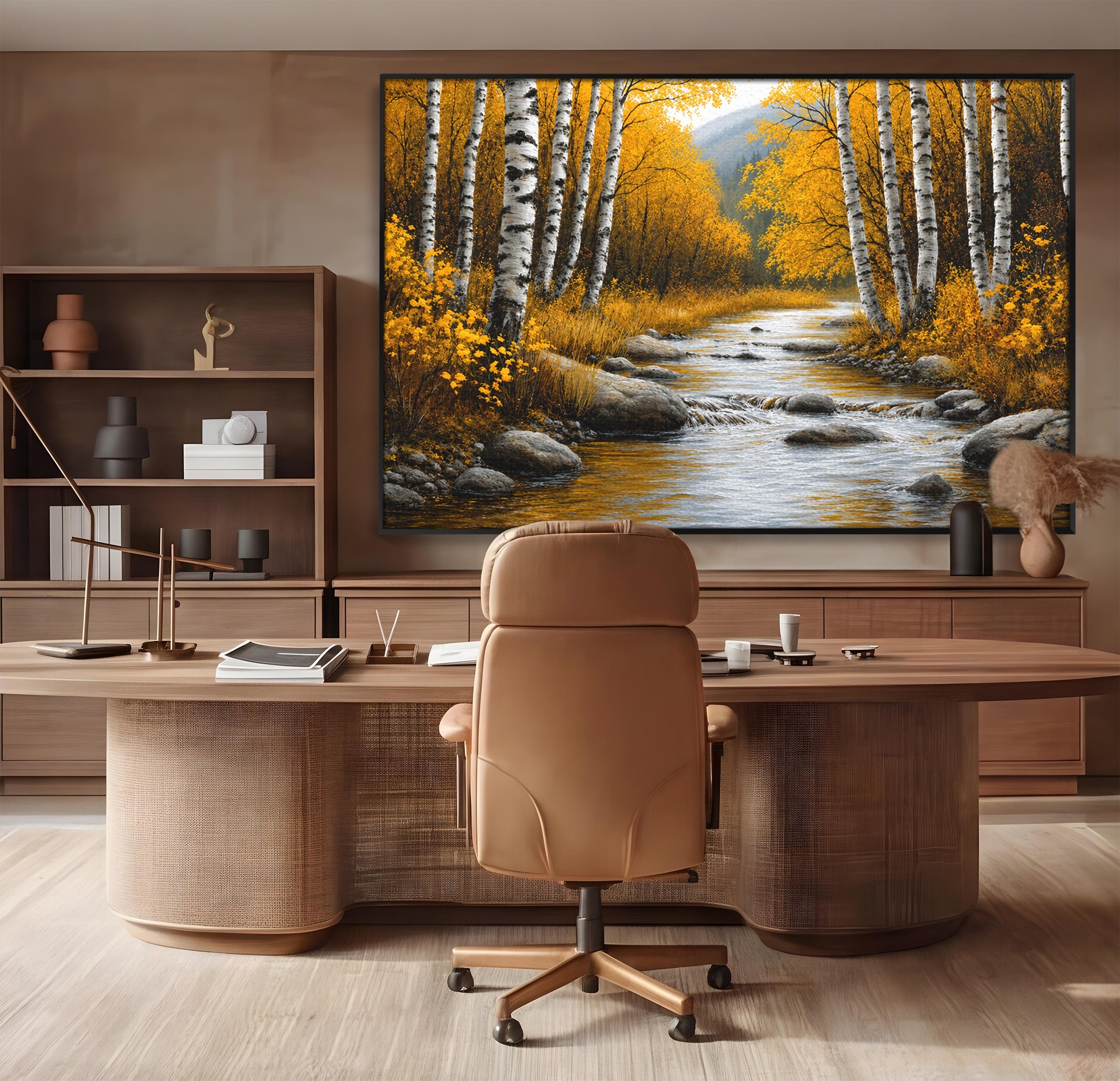 Tablou Canvas Premium LuxCanva® A1722, Padure De Mesteceni Toamna, Padure, Mesteceni, Toamna, Peisaj, Rau, Natura, Living, Dormitor, Culori Vibrante