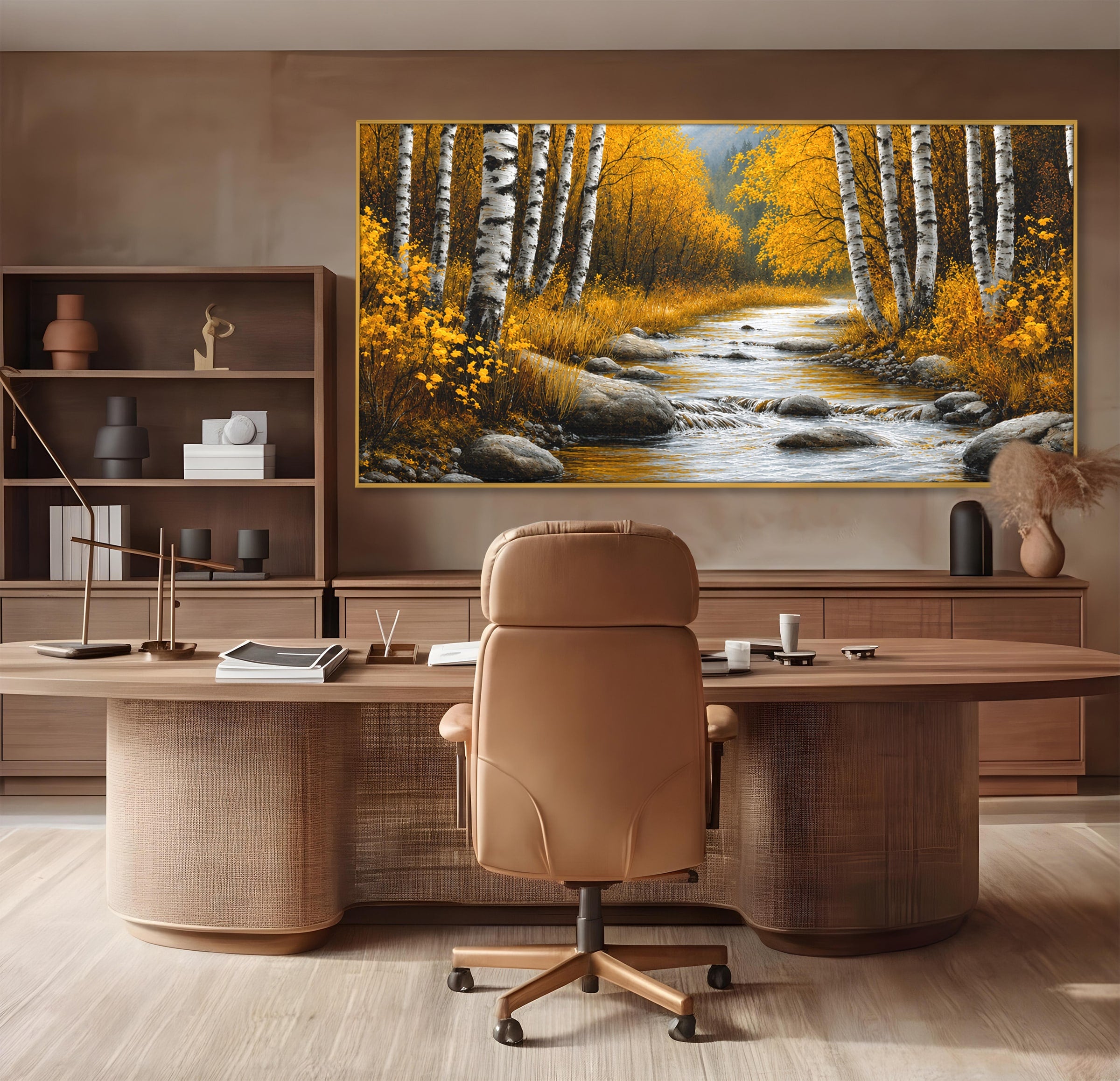Tablou Canvas Premium LuxCanva® A1722, Padure De Mesteceni Toamna, Padure, Mesteceni, Toamna, Peisaj, Rau, Natura, Living, Dormitor, Culori Vibrante