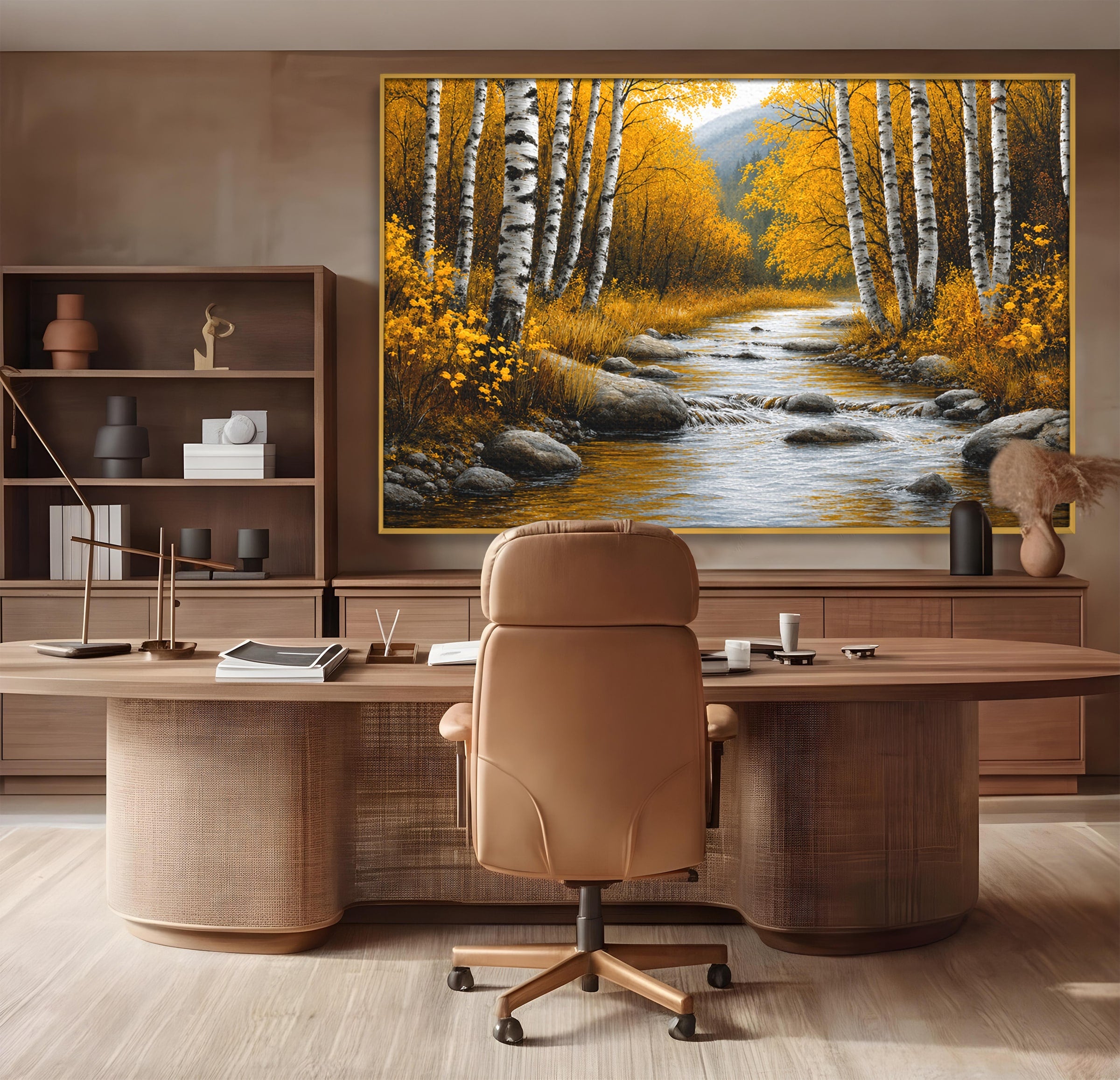 Tablou Canvas Premium LuxCanva® A1722, Padure De Mesteceni Toamna, Padure, Mesteceni, Toamna, Peisaj, Rau, Natura, Living, Dormitor, Culori Vibrante