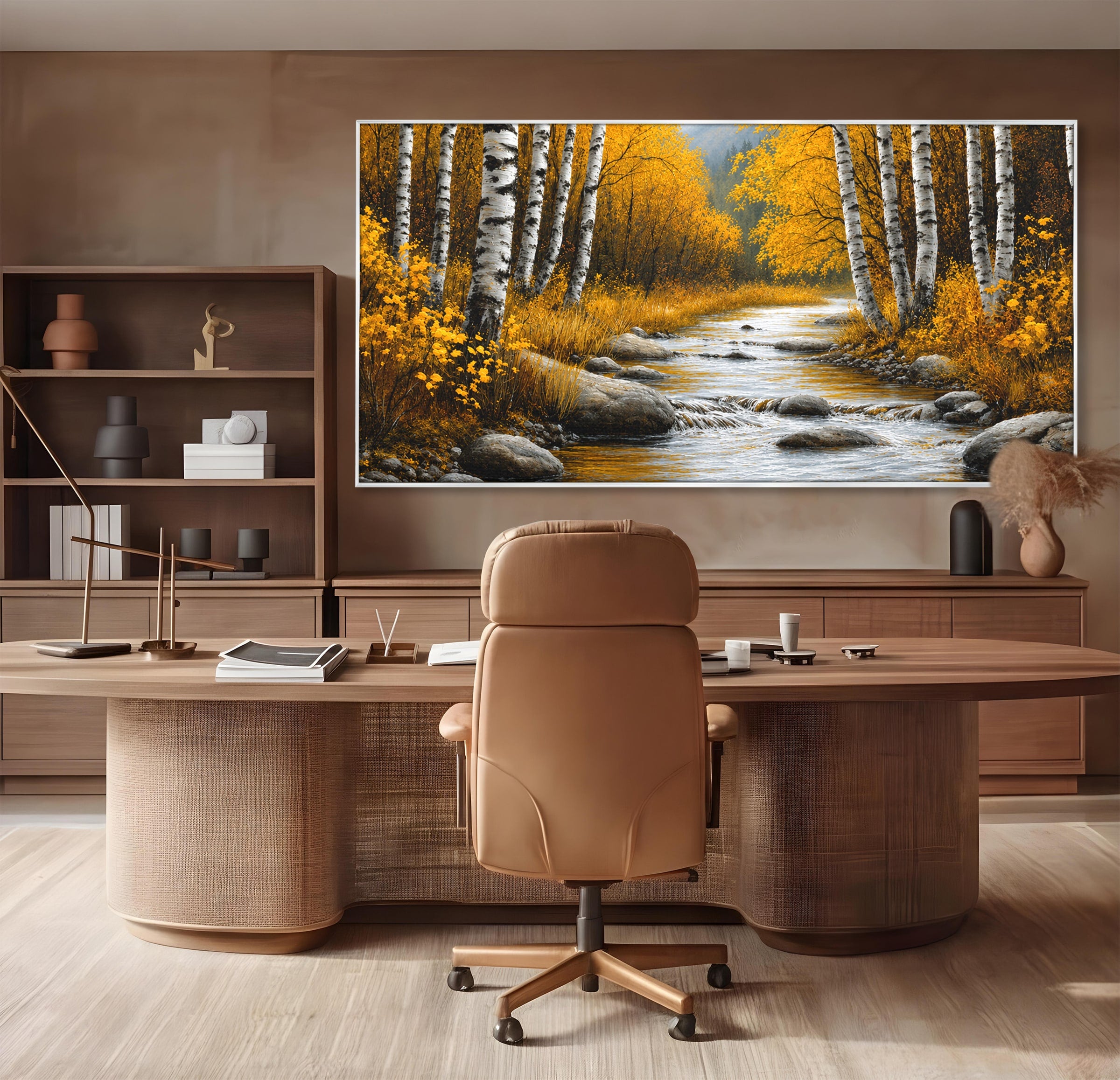 Tablou Canvas Premium LuxCanva® A1722, Padure De Mesteceni Toamna, Padure, Mesteceni, Toamna, Peisaj, Rau, Natura, Living, Dormitor, Culori Vibrante