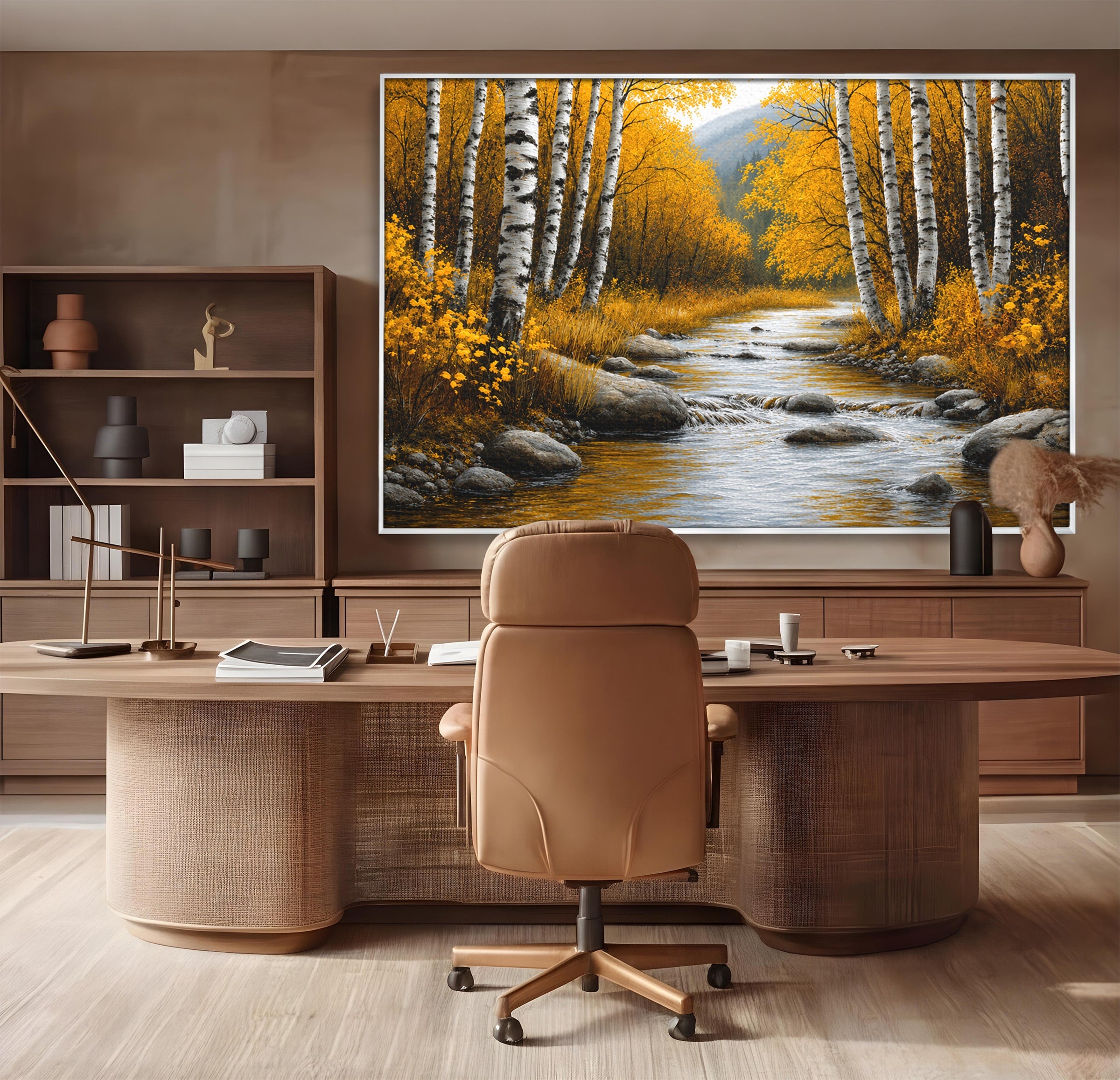 Tablou Canvas Premium LuxCanva® A1722, Padure De Mesteceni Toamna, Padure, Mesteceni, Toamna, Peisaj, Rau, Natura, Living, Dormitor, Culori Vibrante