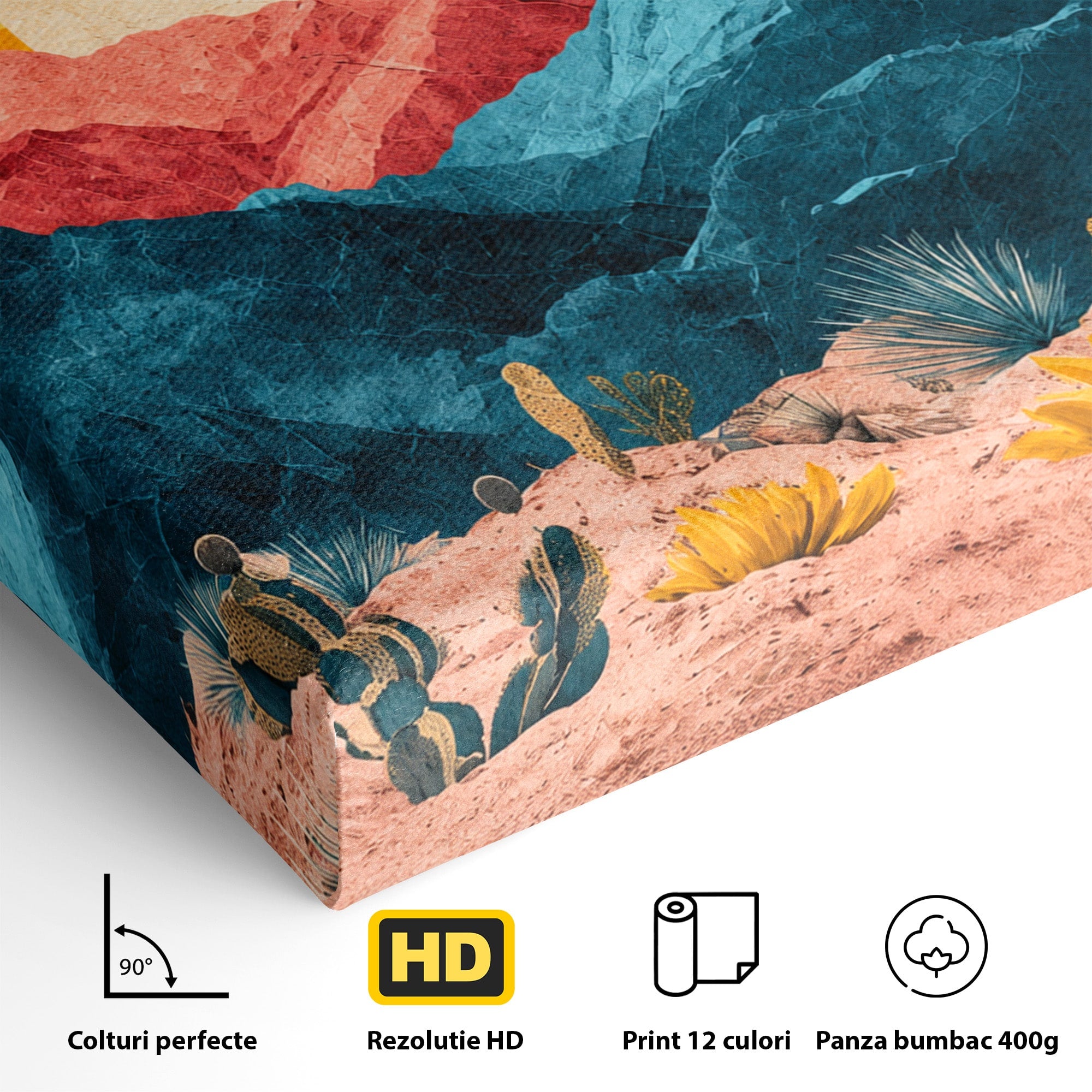 Tablou Canvas Premium LuxCanva® A1723, Desertul La Apus, Desert, Apus, Cactusi, Peisaj, Living, Culori Vibrante