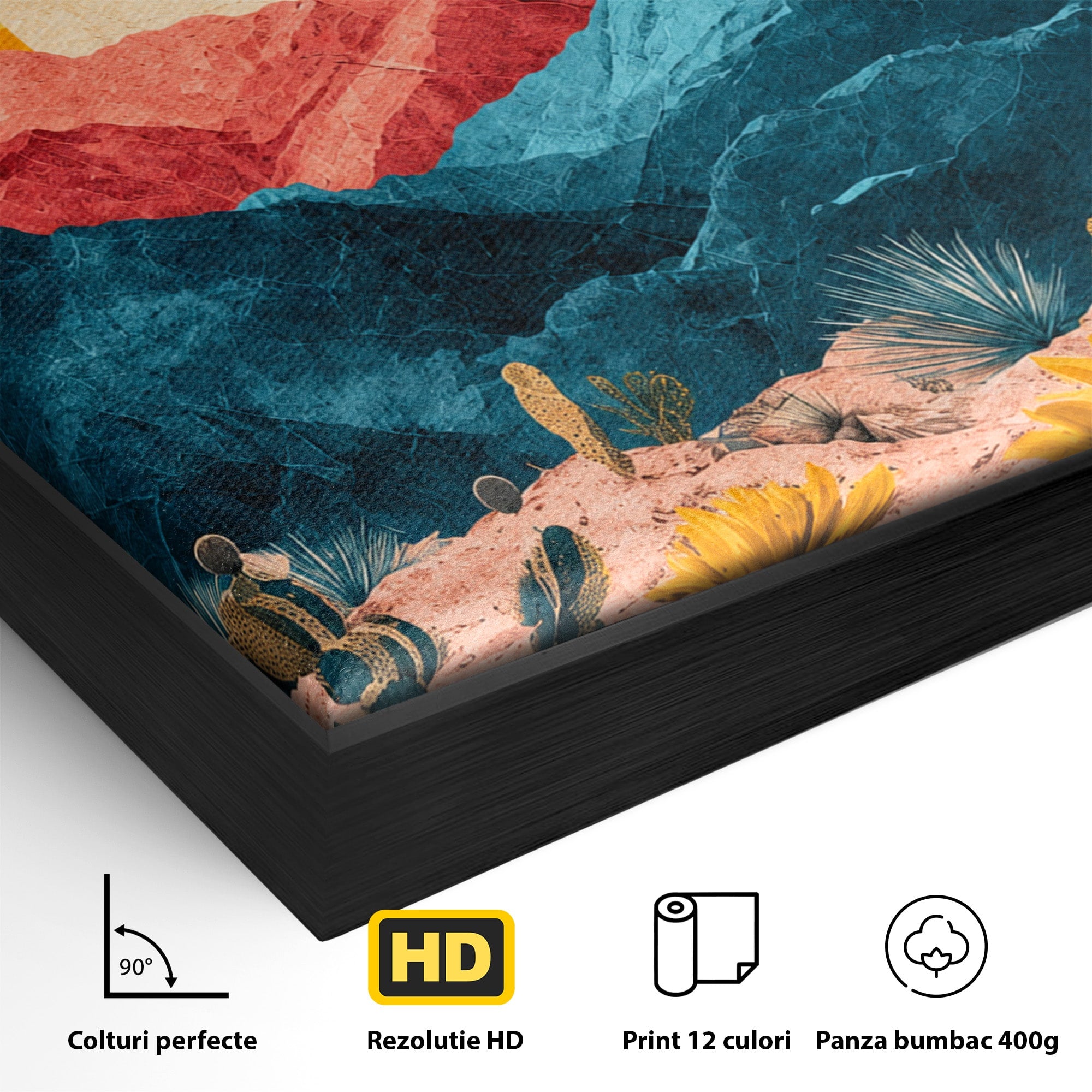 Tablou Canvas Premium LuxCanva® A1723, Desertul La Apus, Desert, Apus, Cactusi, Peisaj, Living, Culori Vibrante