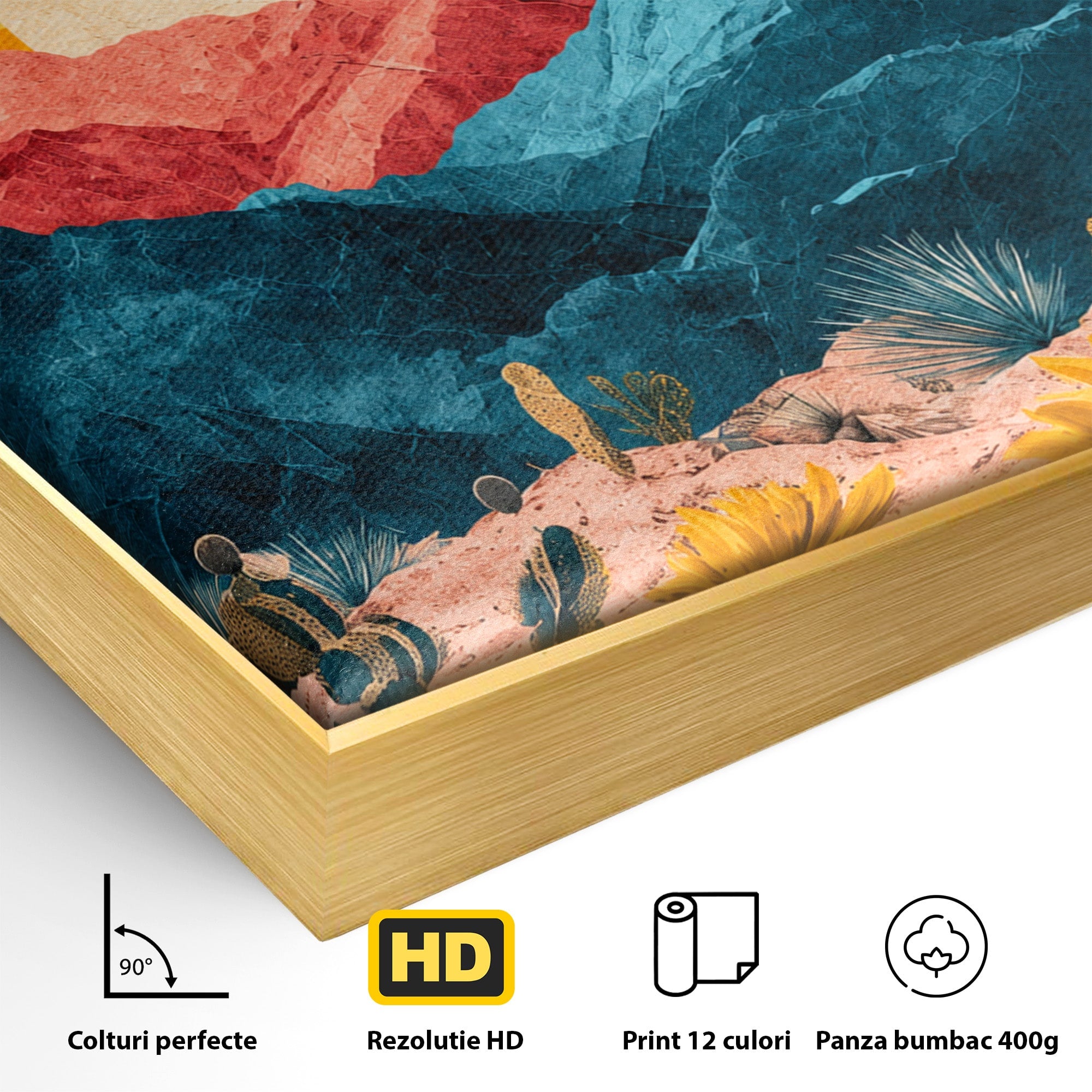 Tablou Canvas Premium LuxCanva® A1723, Desertul La Apus, Desert, Apus, Cactusi, Peisaj, Living, Culori Vibrante