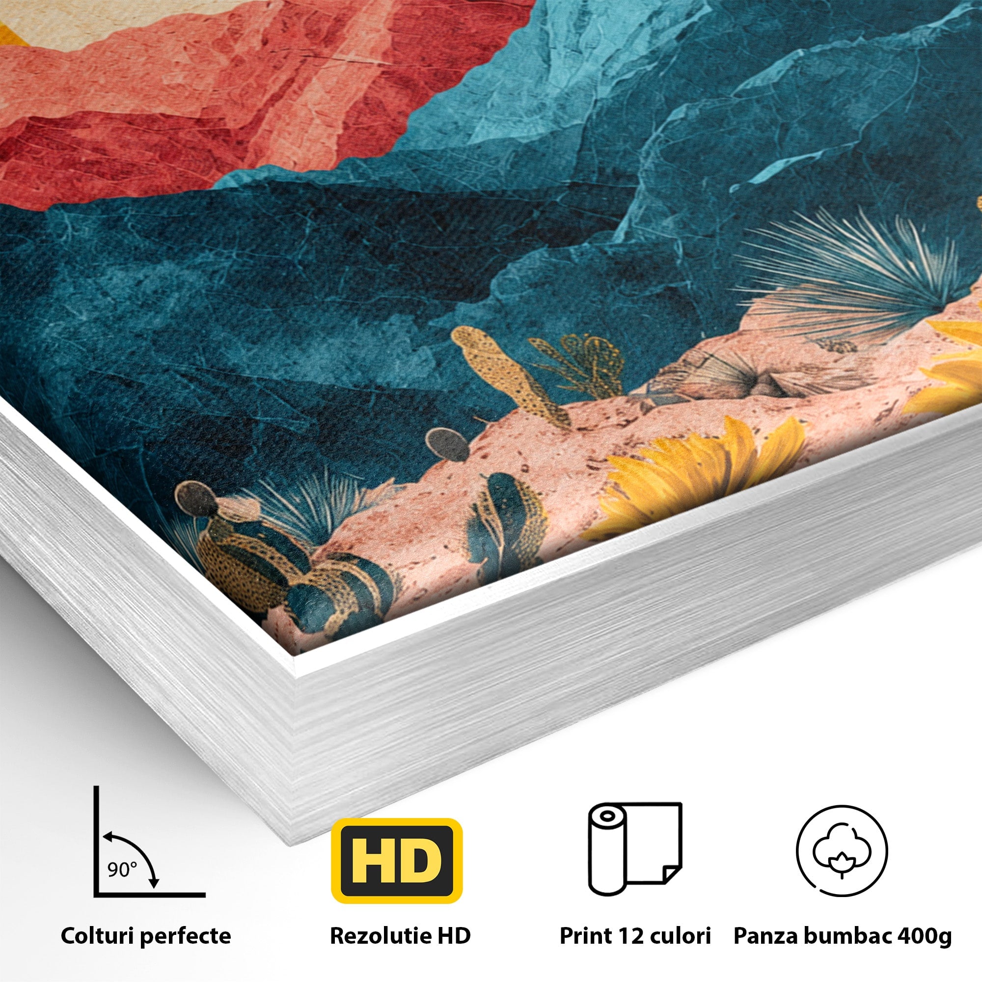Tablou Canvas Premium LuxCanva® A1723, Desertul La Apus, Desert, Apus, Cactusi, Peisaj, Living, Culori Vibrante