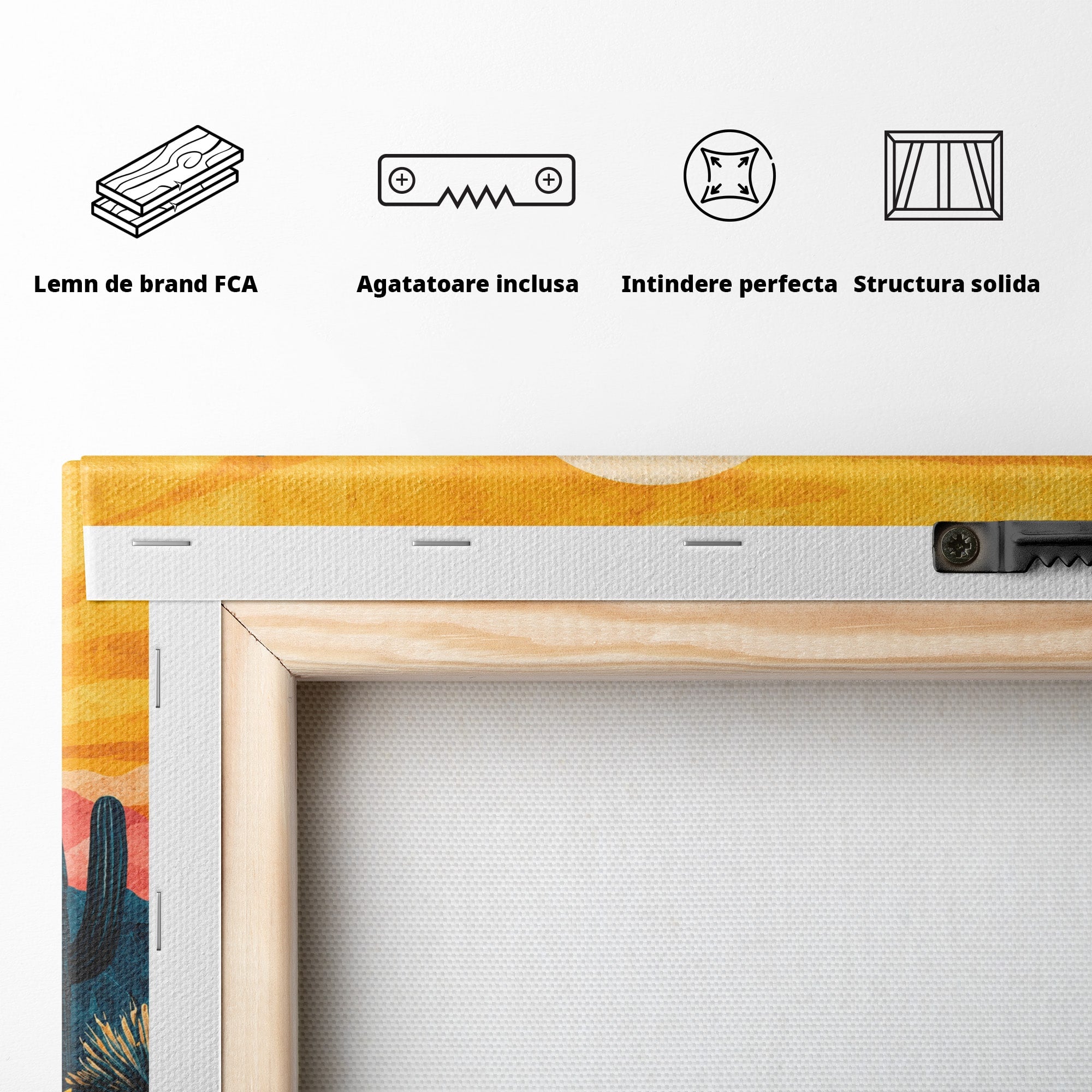 Tablou Canvas Premium LuxCanva® A1723, Desertul La Apus, Desert, Apus, Cactusi, Peisaj, Living, Culori Vibrante