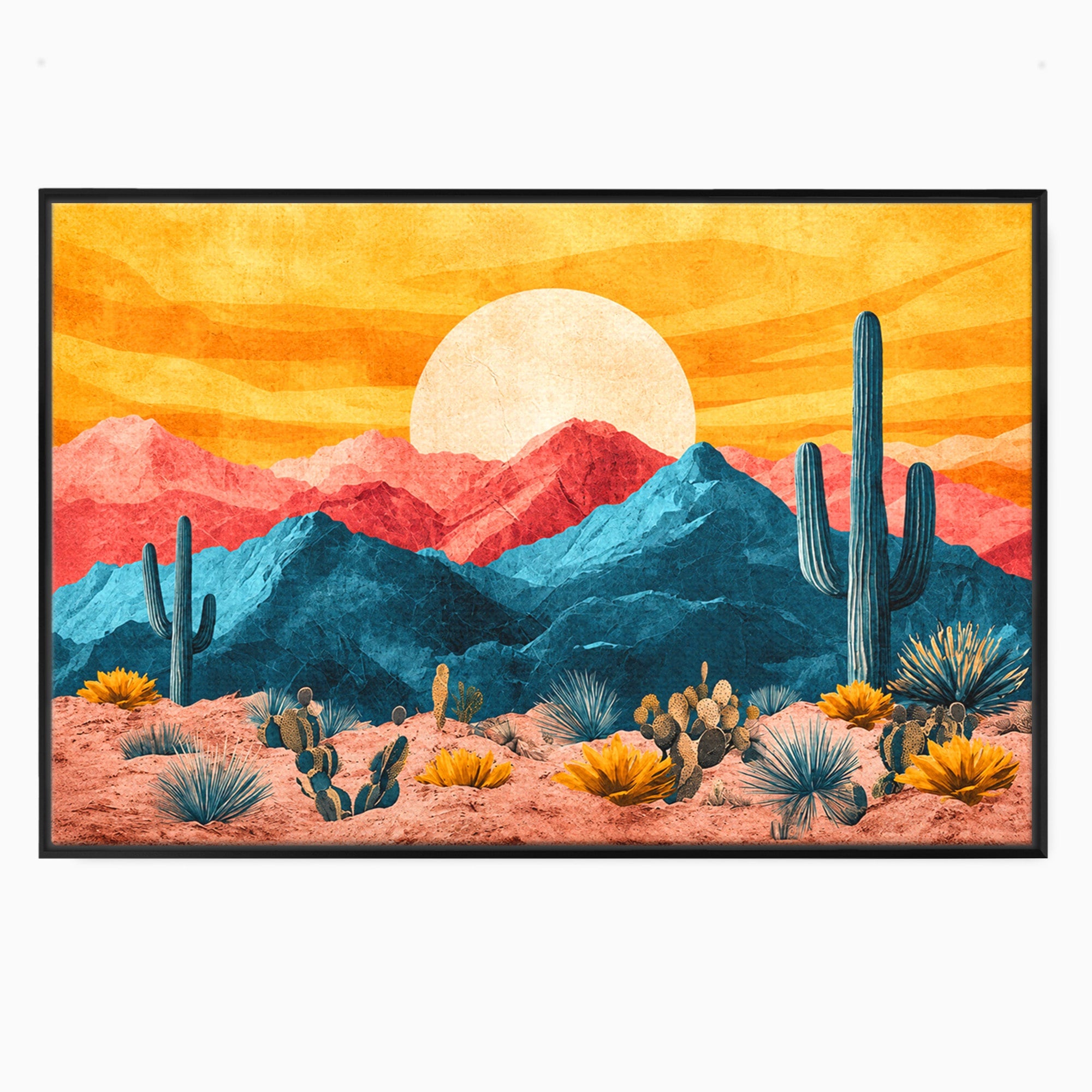 Tablou Canvas Premium LuxCanva® A1723, Desertul La Apus, Desert, Apus, Cactusi, Peisaj, Living, Culori Vibrante