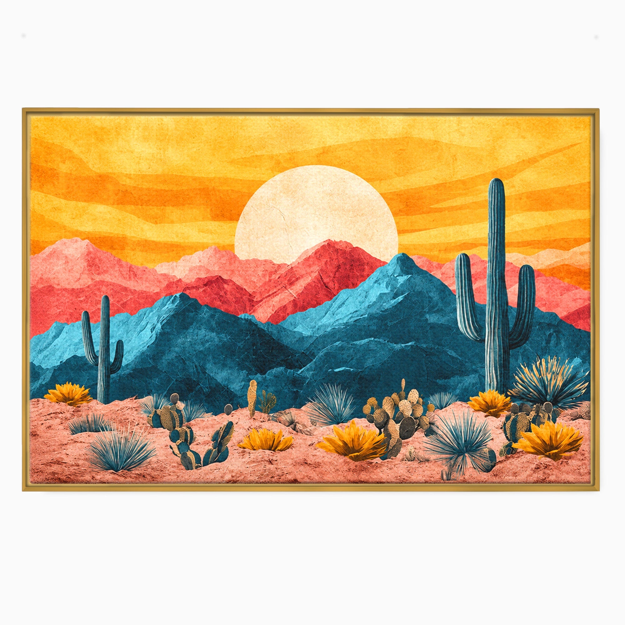 Tablou Canvas Premium LuxCanva® A1723, Desertul La Apus, Desert, Apus, Cactusi, Peisaj, Living, Culori Vibrante