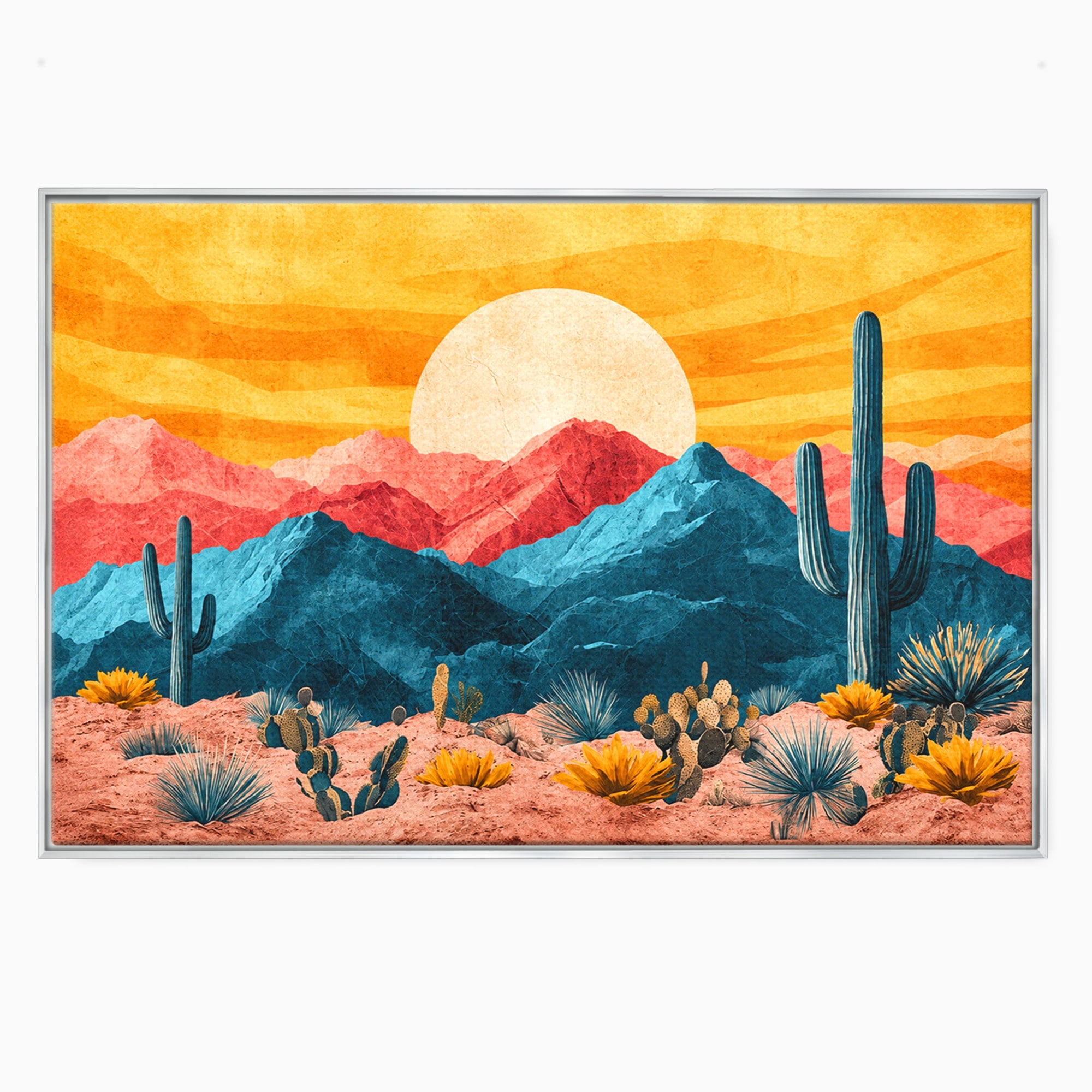 Tablou Canvas Premium LuxCanva® A1723, Desertul La Apus, Desert, Apus, Cactusi, Peisaj, Living, Culori Vibrante