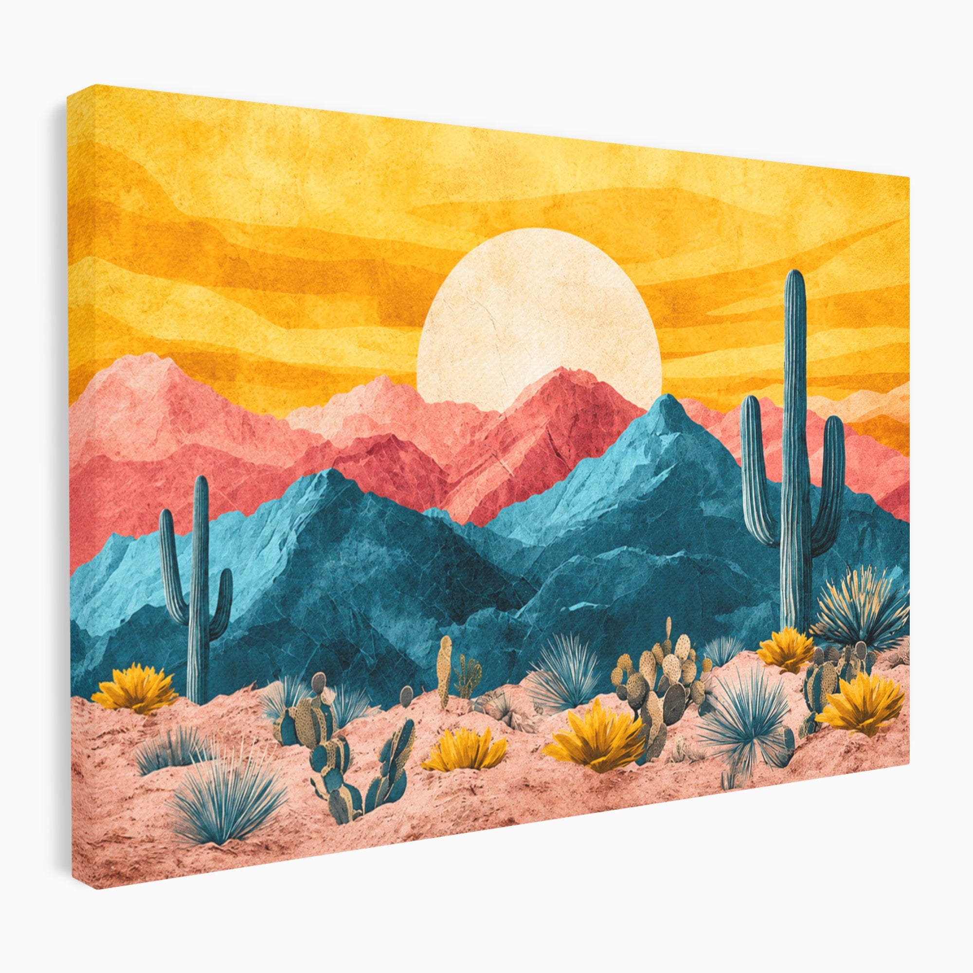 Tablou Canvas Premium LuxCanva® A1723, Desertul La Apus, Desert, Apus, Cactusi, Peisaj, Living, Culori Vibrante