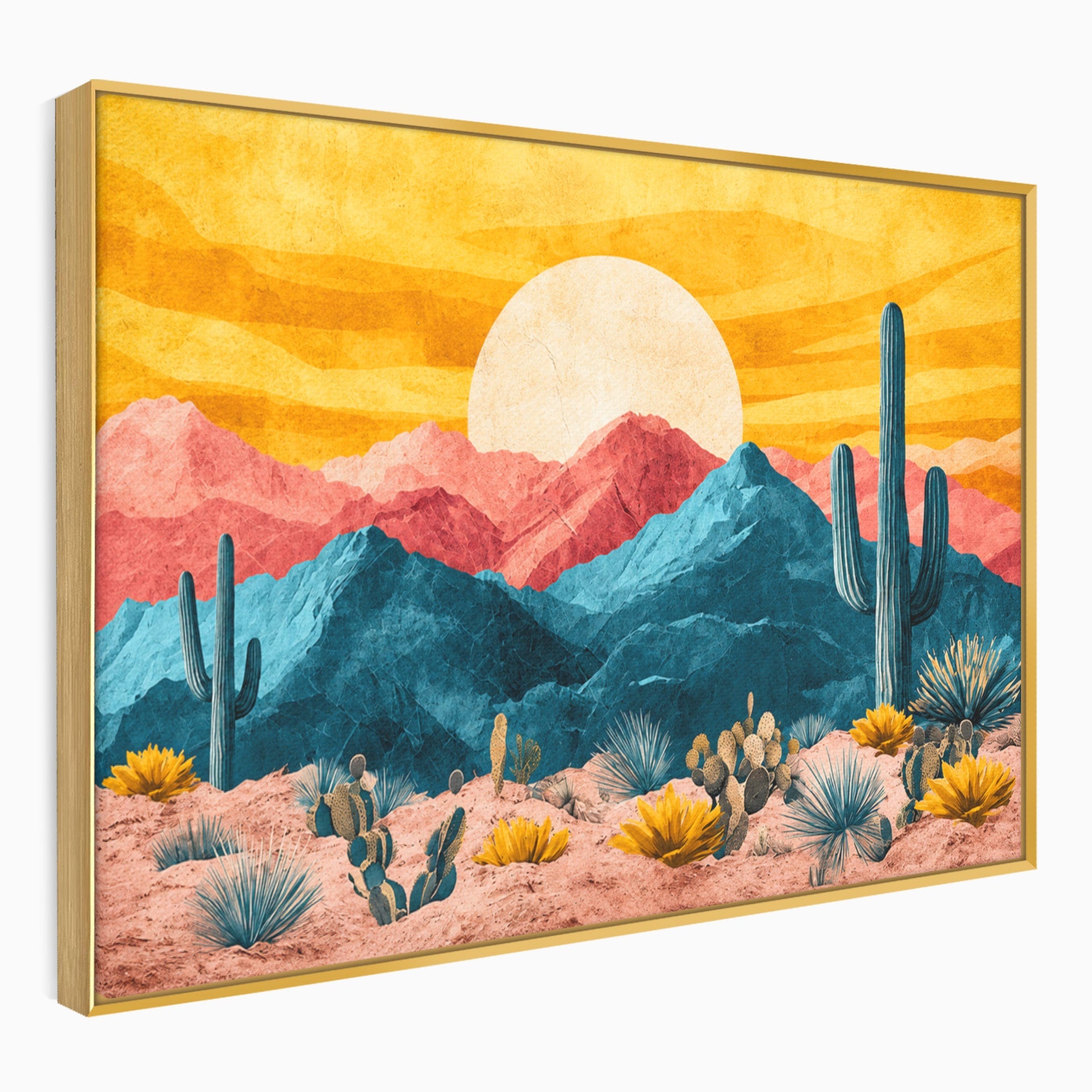 Tablou Canvas Premium LuxCanva® A1723, Desertul La Apus, Desert, Apus, Cactusi, Peisaj, Living, Culori Vibrante