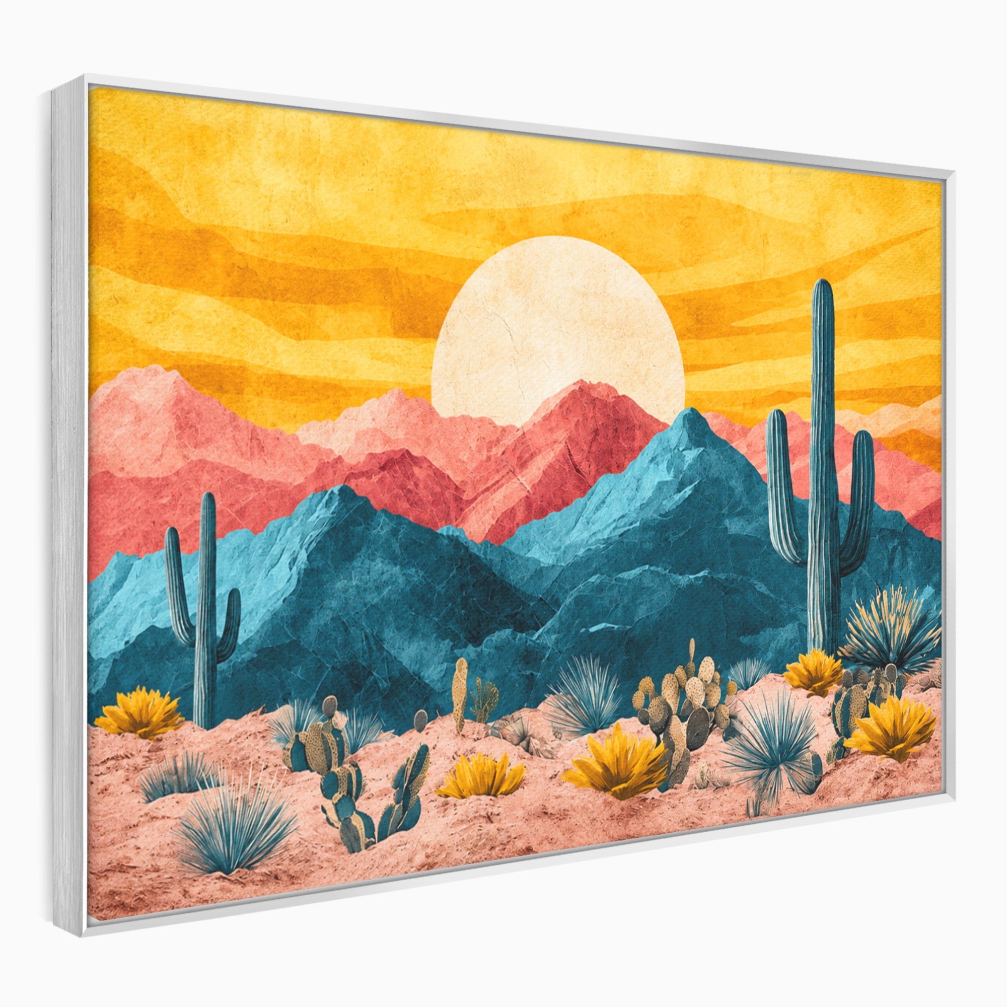 Tablou Canvas Premium LuxCanva® A1723, Desertul La Apus, Desert, Apus, Cactusi, Peisaj, Living, Culori Vibrante