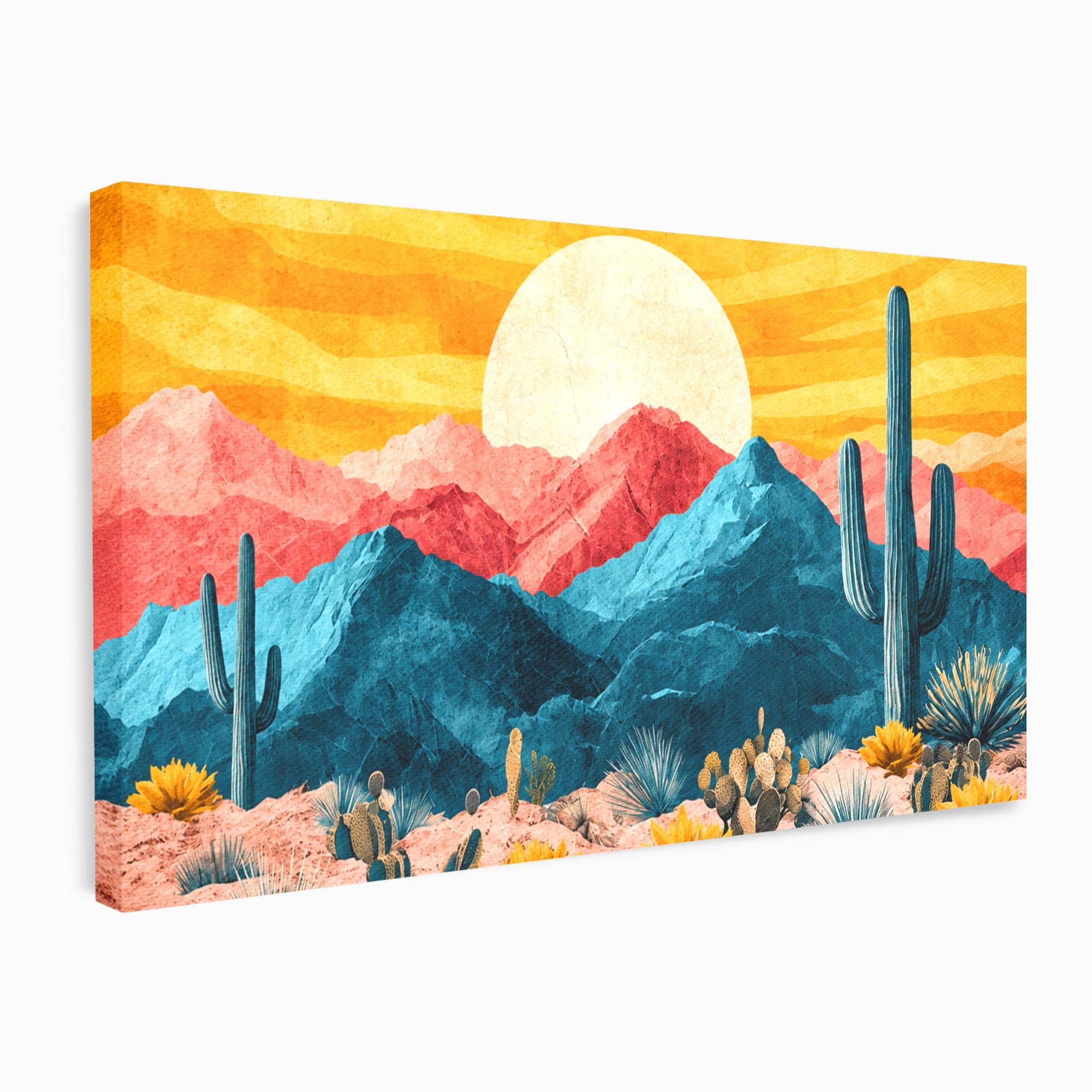 Tablou Canvas Premium LuxCanva® A1723, Desertul La Apus, Desert, Apus, Cactusi, Peisaj, Living, Culori Vibrante